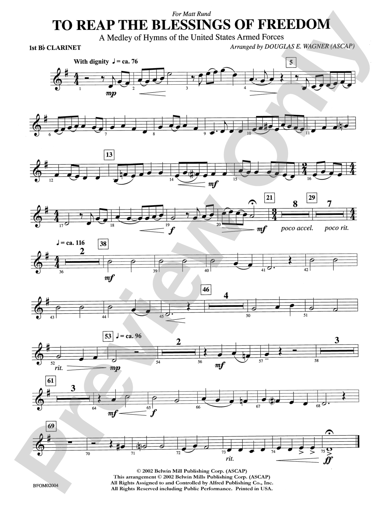 To Reap the Blessings of Freedom (A Medley of Hymns of the United States Armed Forces): 1st B-flat Clarinet
