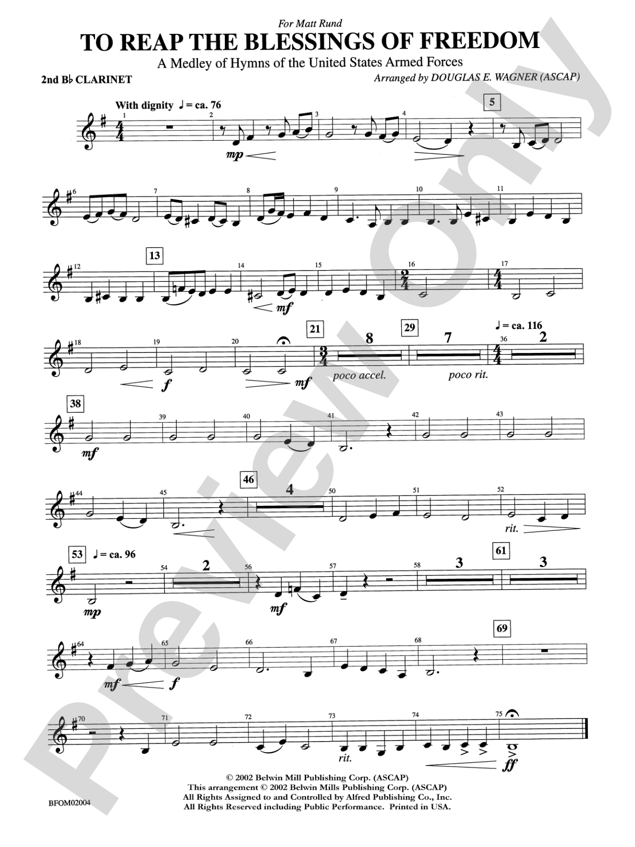 To Reap the Blessings of Freedom (A Medley of Hymns of the United States Armed Forces): 2nd B-flat Clarinet