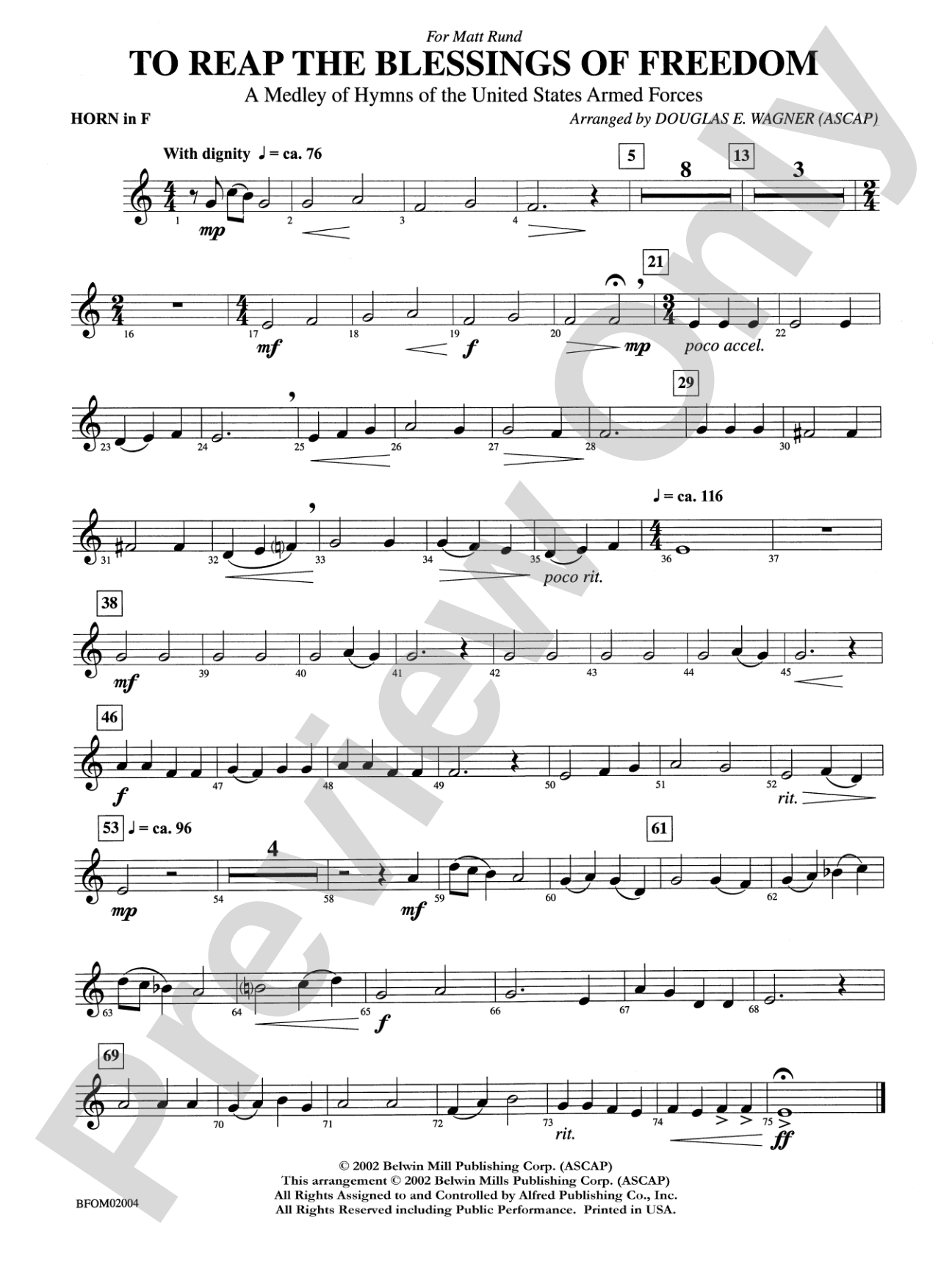 To Reap the Blessings of Freedom (A Medley of Hymns of the United States Armed Forces): 1st F Horn