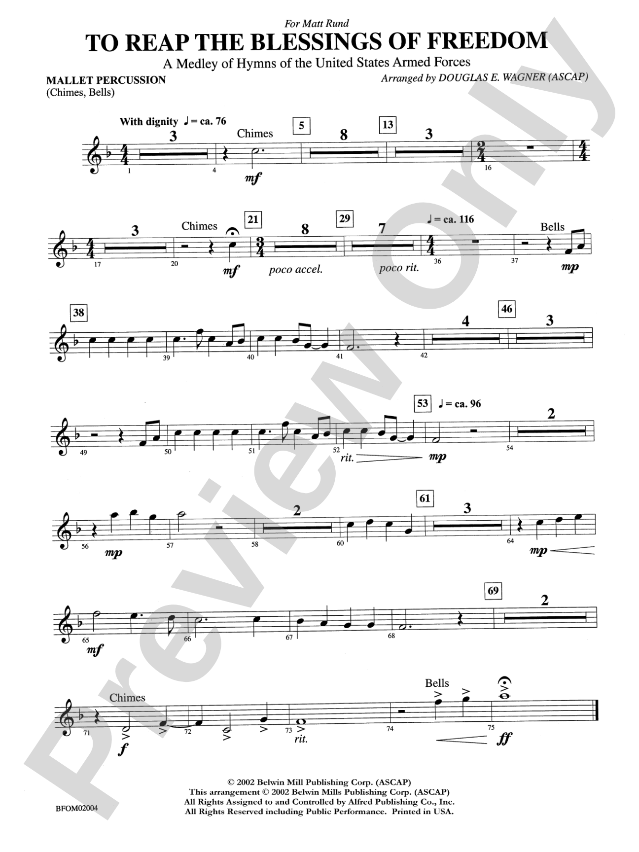 To Reap the Blessings of Freedom (A Medley of Hymns of the United States Armed Forces): Mallets