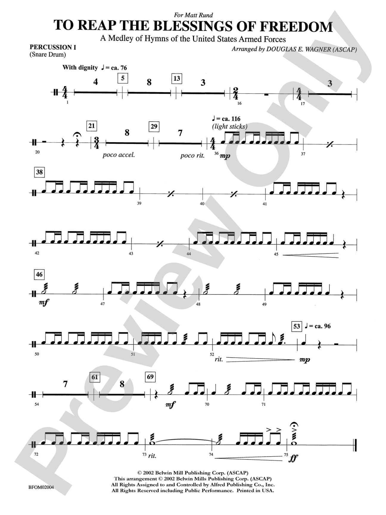 To Reap the Blessings of Freedom (A Medley of Hymns of the United States Armed Forces): 1st Percussion