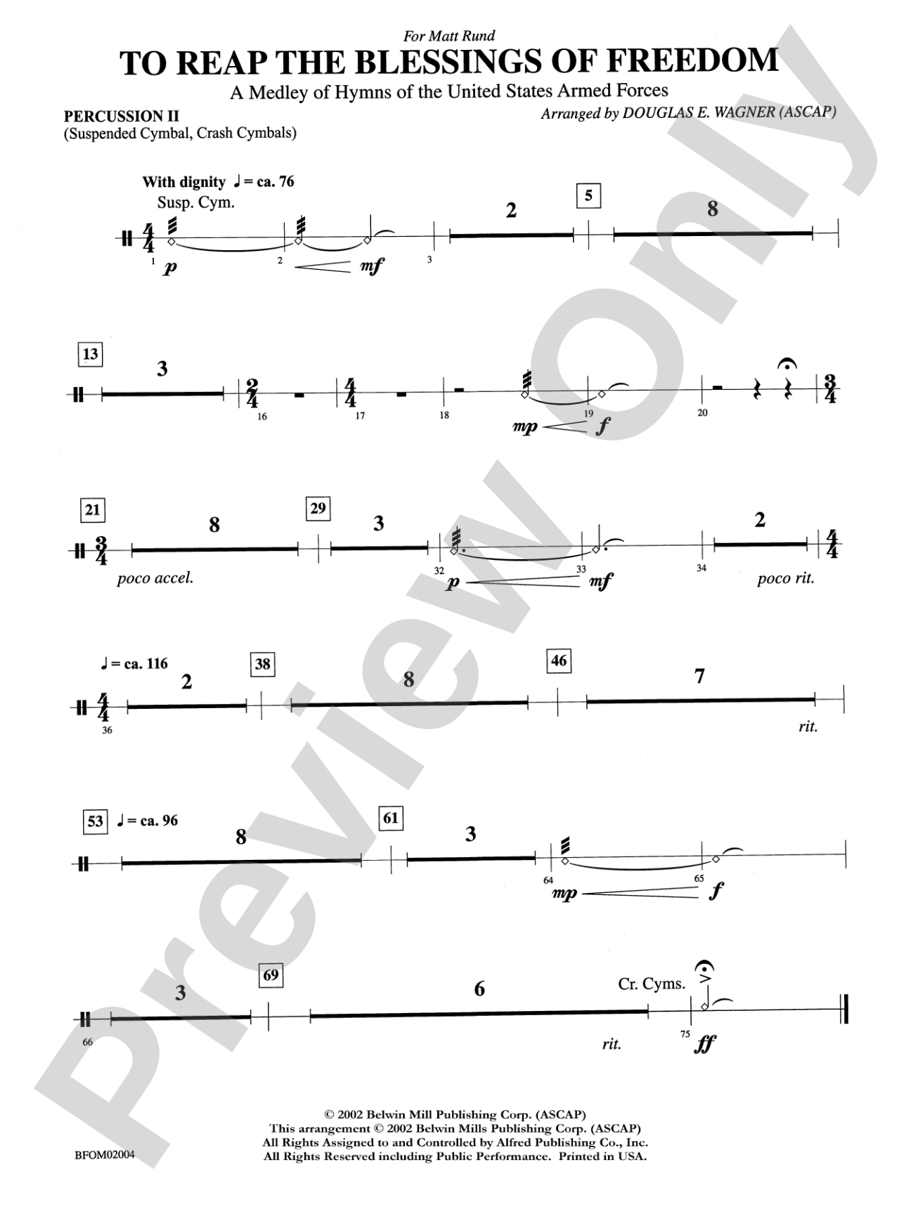 To Reap the Blessings of Freedom (A Medley of Hymns of the United States Armed Forces): 2nd Percussion