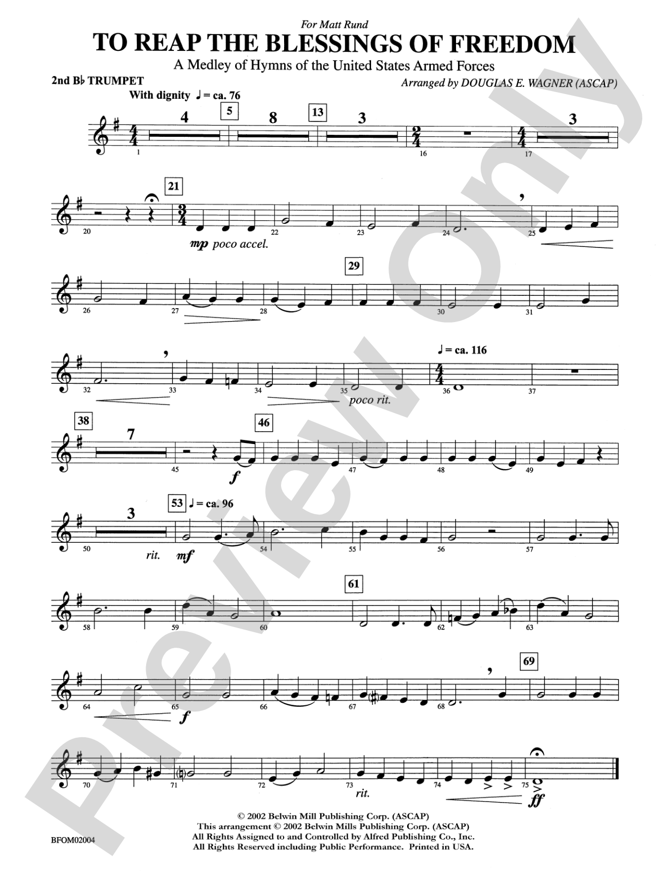 To Reap the Blessings of Freedom (A Medley of Hymns of the United States Armed Forces): 2nd B-flat Trumpet