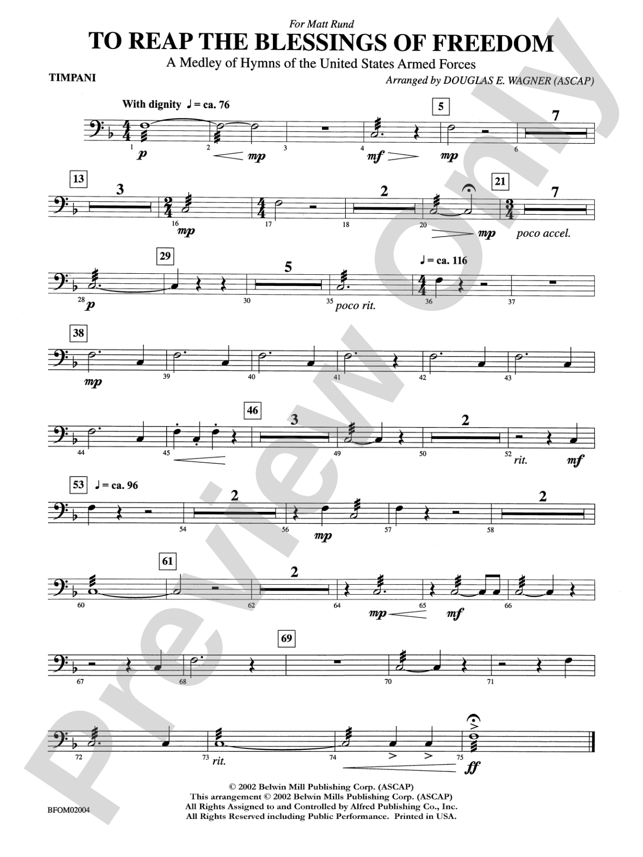 To Reap the Blessings of Freedom (A Medley of Hymns of the United States Armed Forces): Timpani