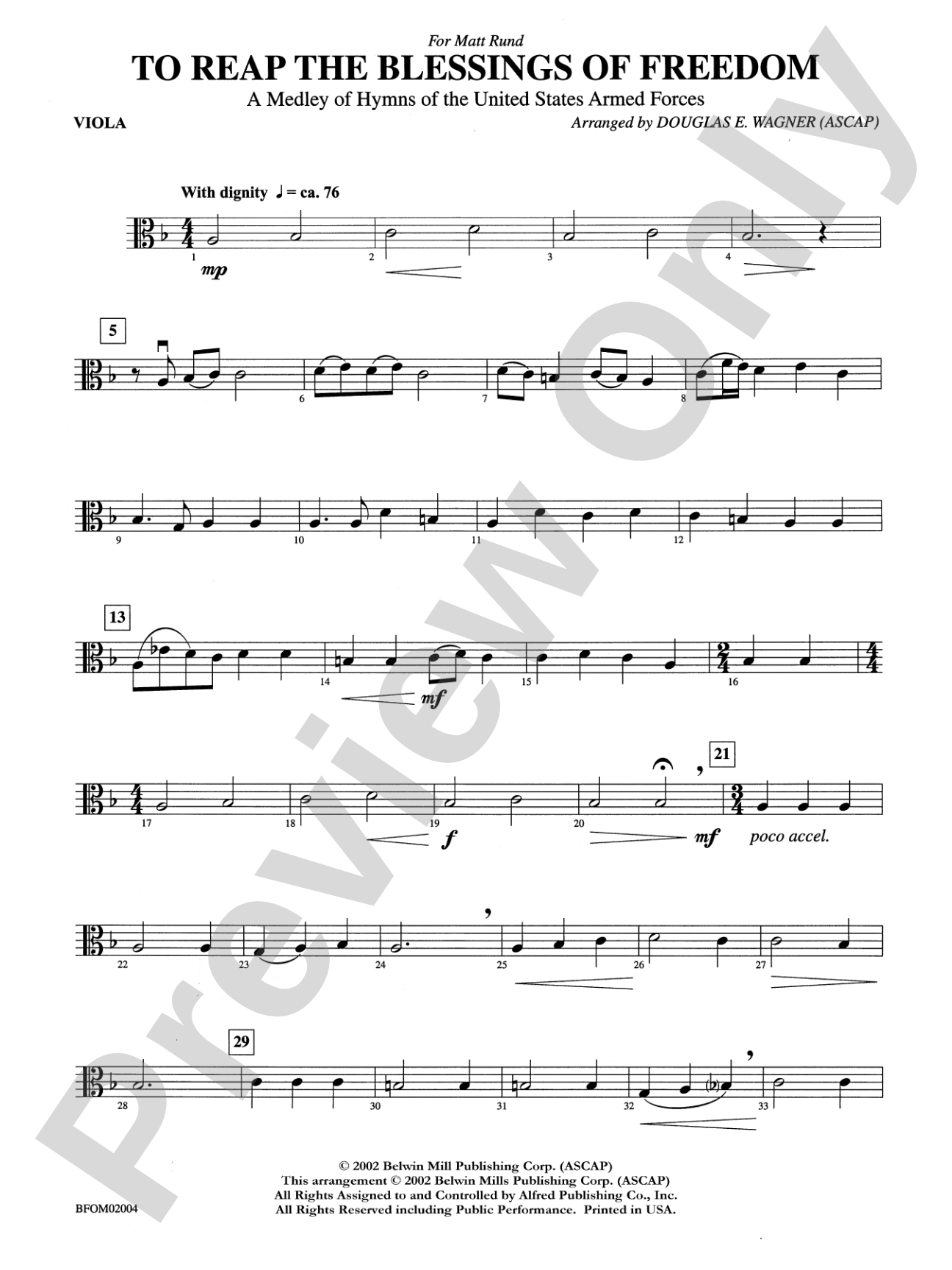 To Reap the Blessings of Freedom (A Medley of Hymns of the United States Armed Forces): Viola