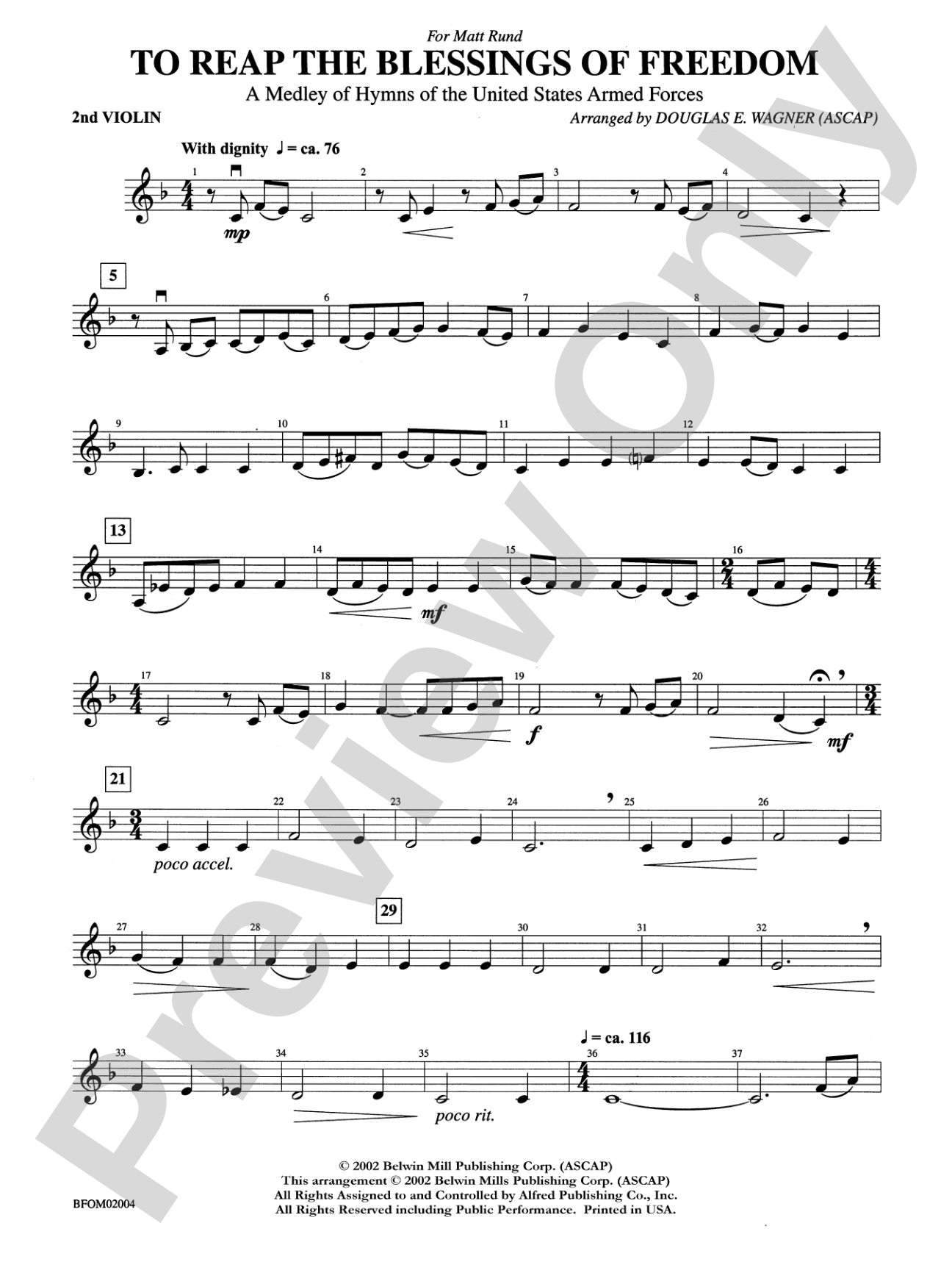 To Reap the Blessings of Freedom (A Medley of Hymns of the United States Armed Forces): 2nd Violin