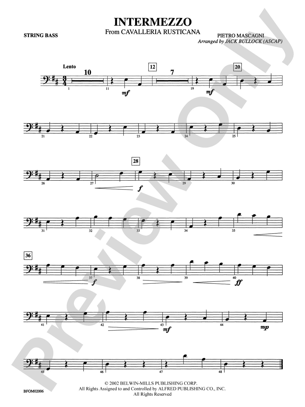 Intermezzo (from Cavalleria Rusticana): String Bass