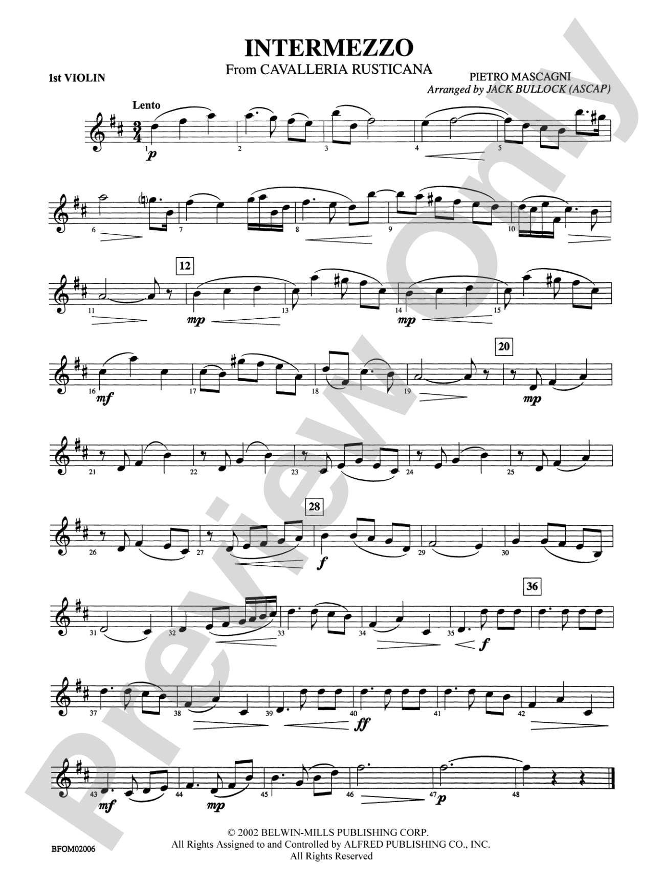 Intermezzo (from Cavalleria Rusticana): 1st Violin
