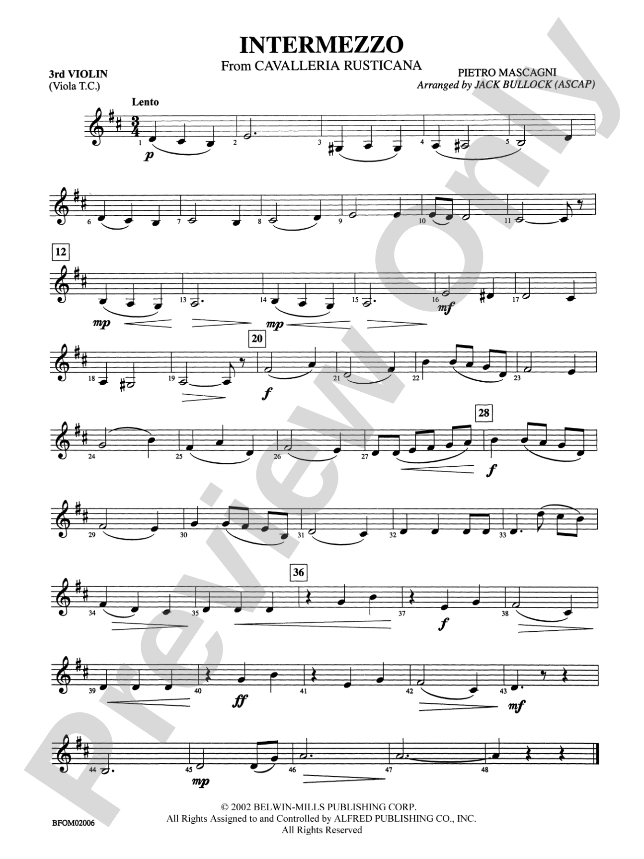 Intermezzo (from Cavalleria Rusticana): 3rd Violin (Viola [TC])
