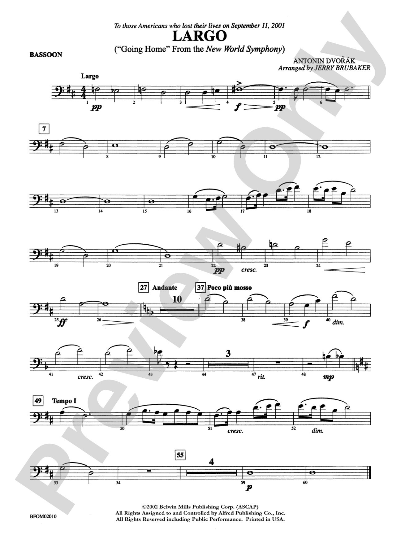 Largo ("Going Home" from the New World Symphony): Bassoon