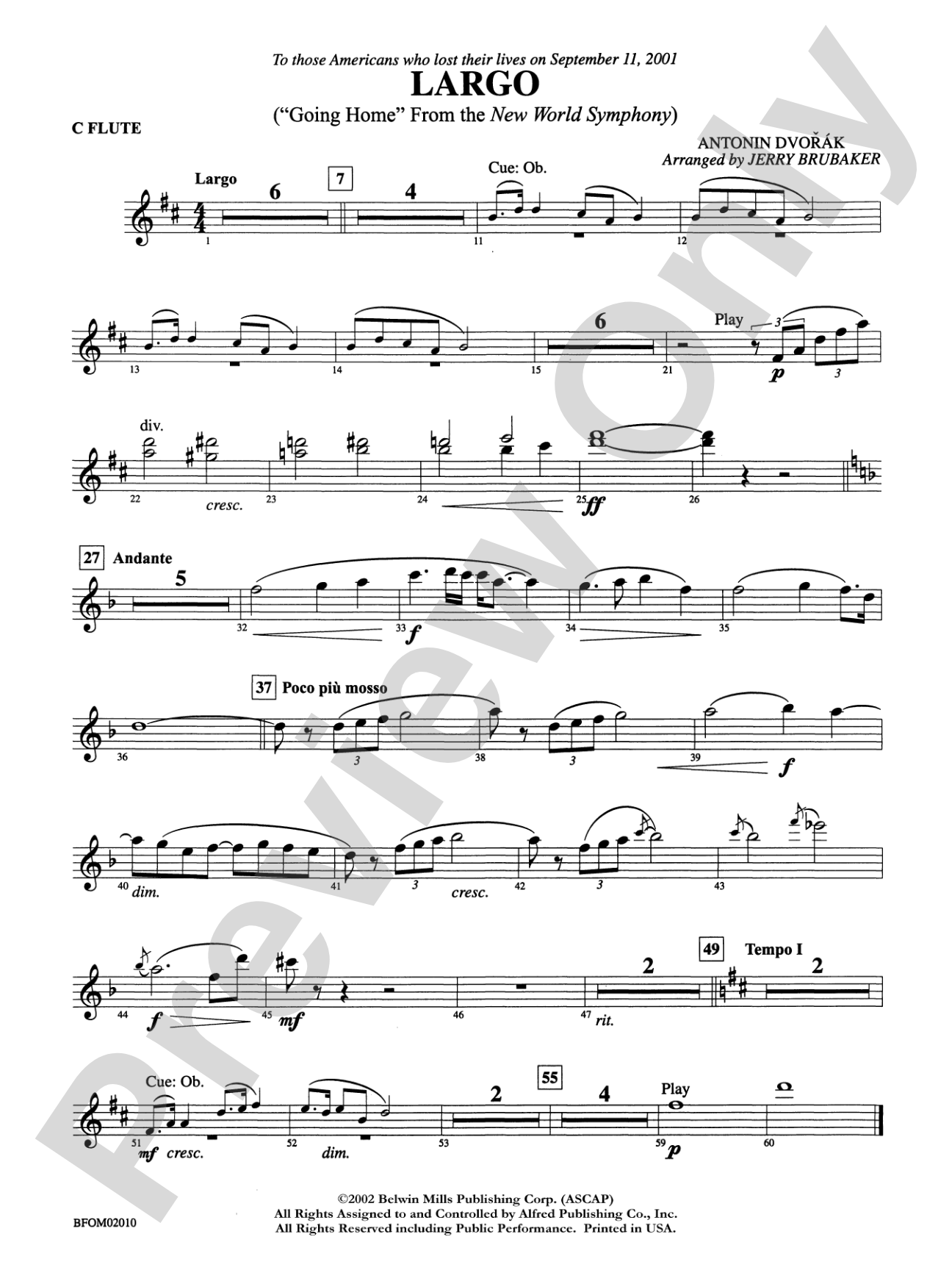 Largo ("Going Home" from the New World Symphony): Flute
