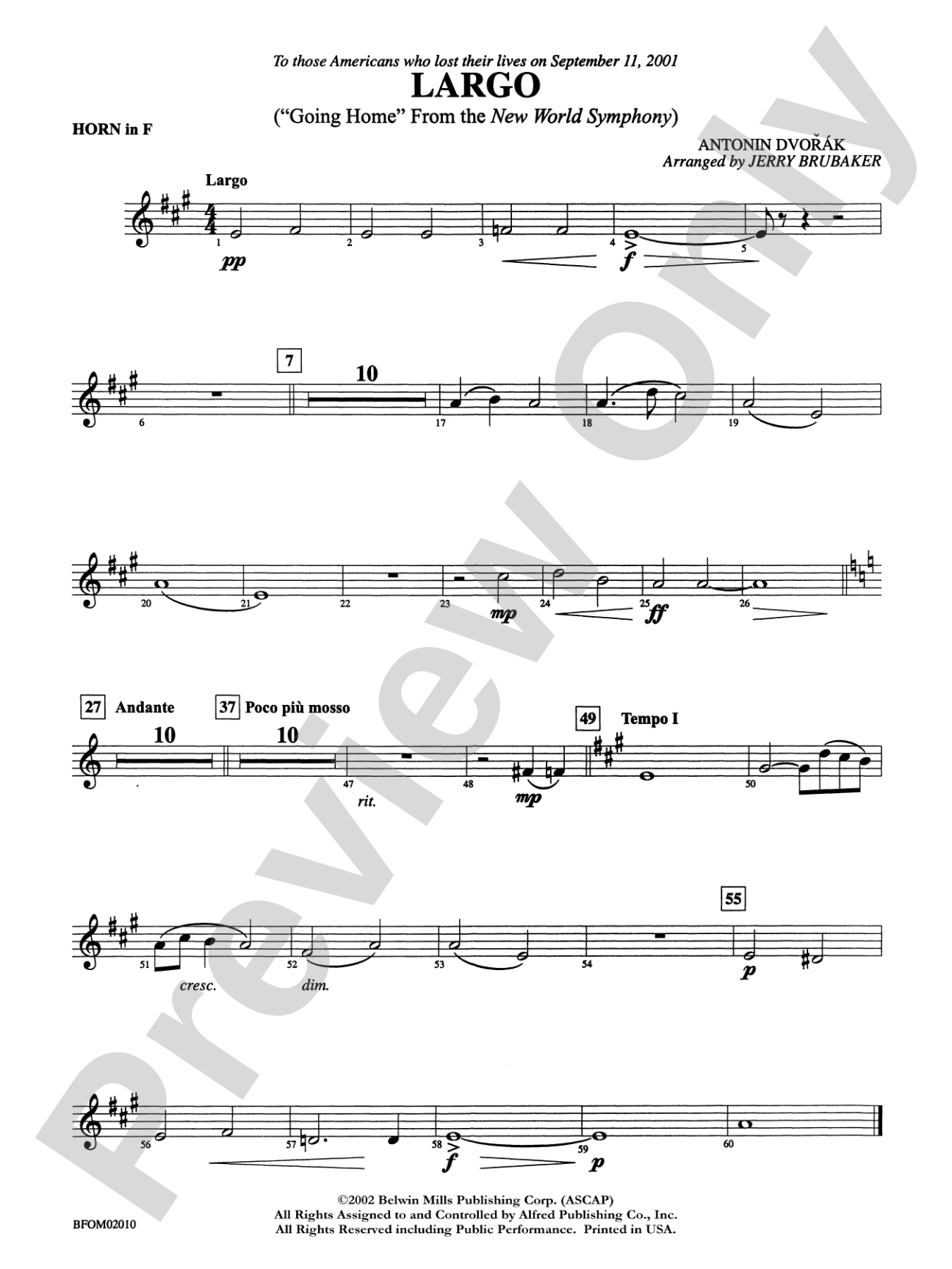 Largo ("Going Home" from the New World Symphony): 1st F Horn