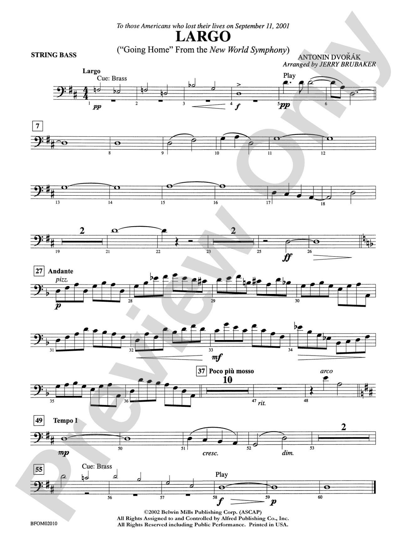 Largo ("Going Home" from the New World Symphony): String Bass