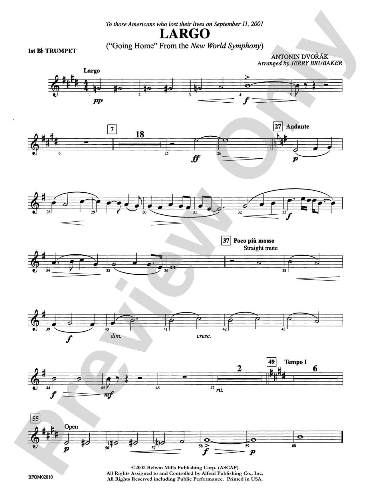 Largo ("Going Home" from the New World Symphony): 1st B-flat Trumpet