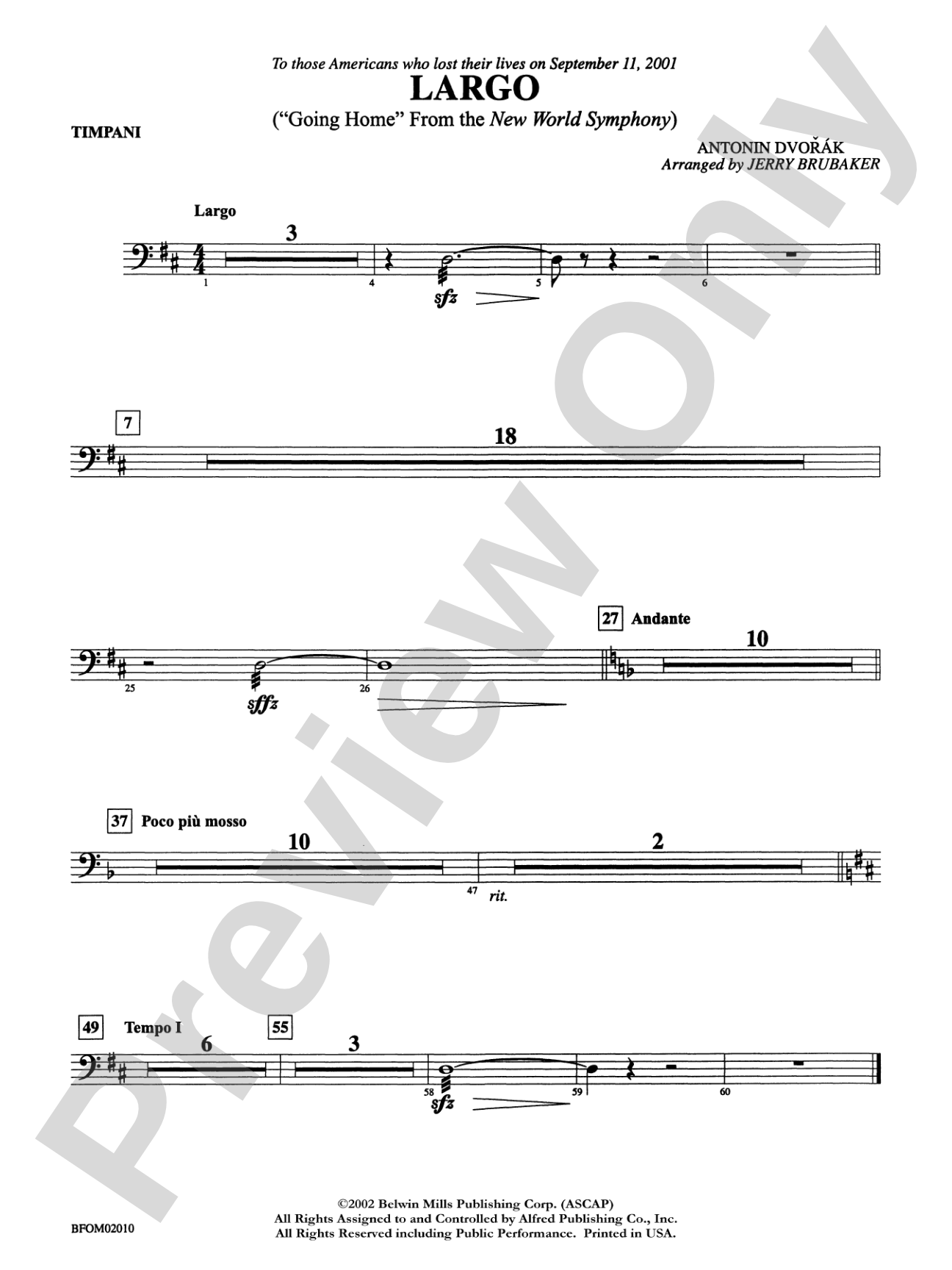 Largo ("Going Home" from the New World Symphony): Timpani