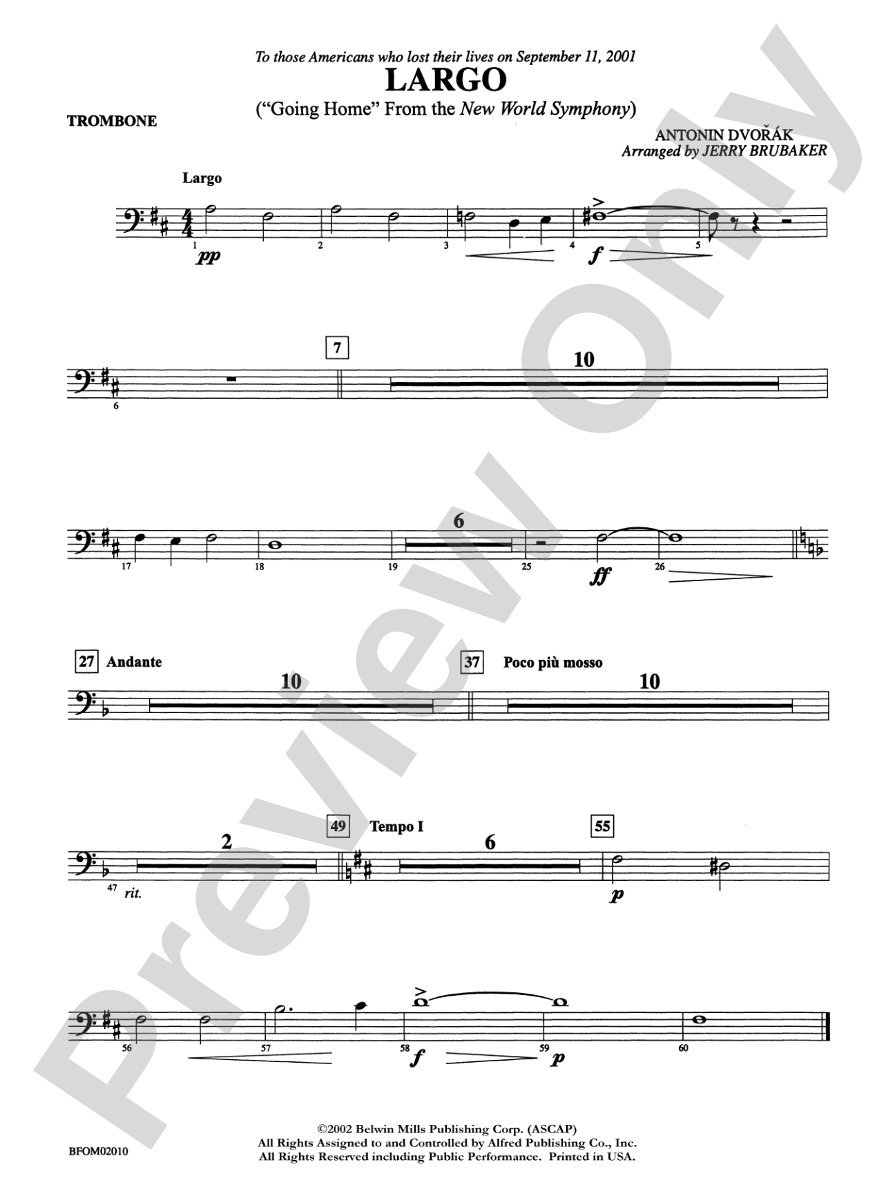 Largo ("Going Home" from the New World Symphony): 1st Trombone