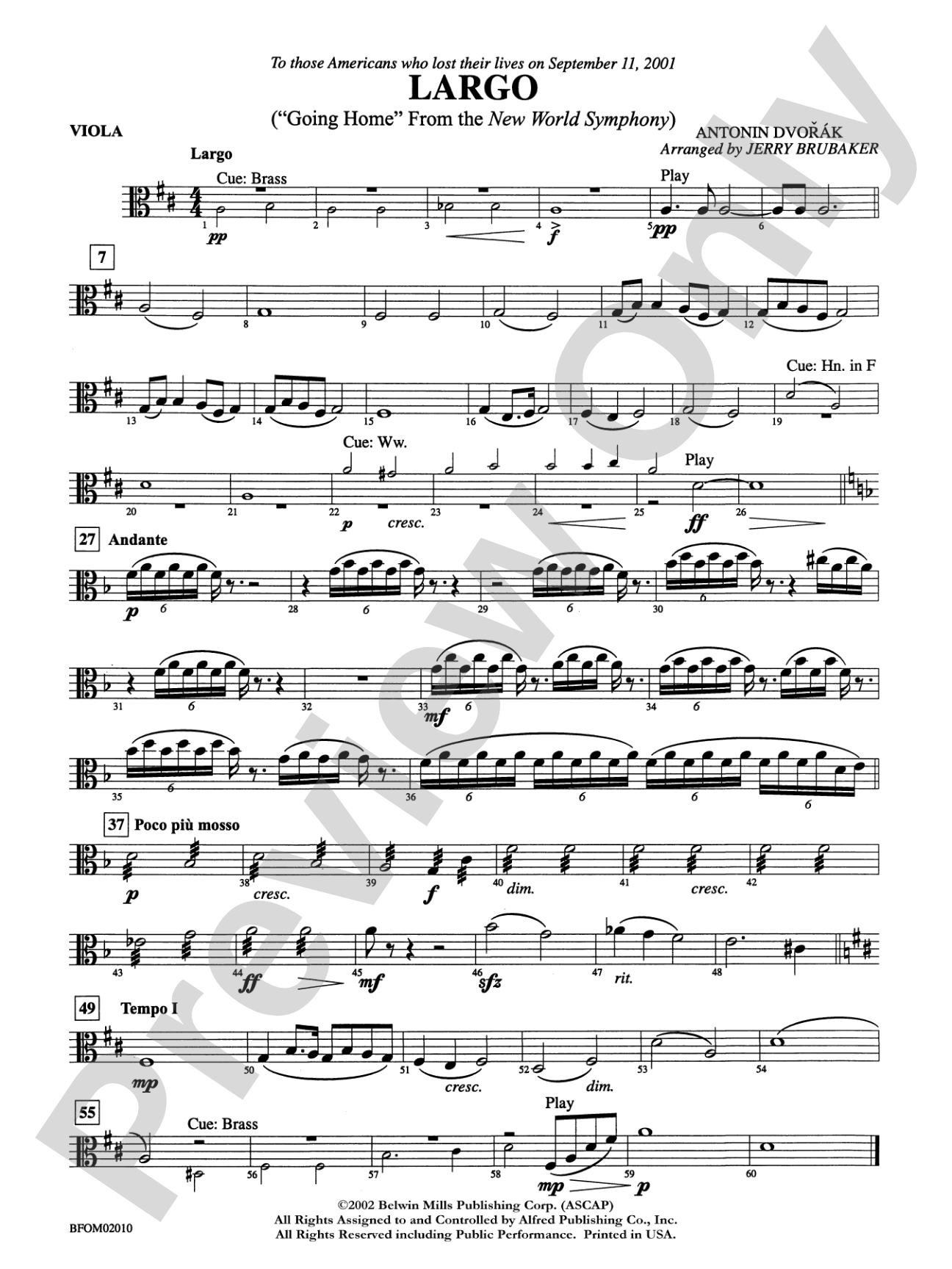 Largo ("Going Home" from the New World Symphony): Viola