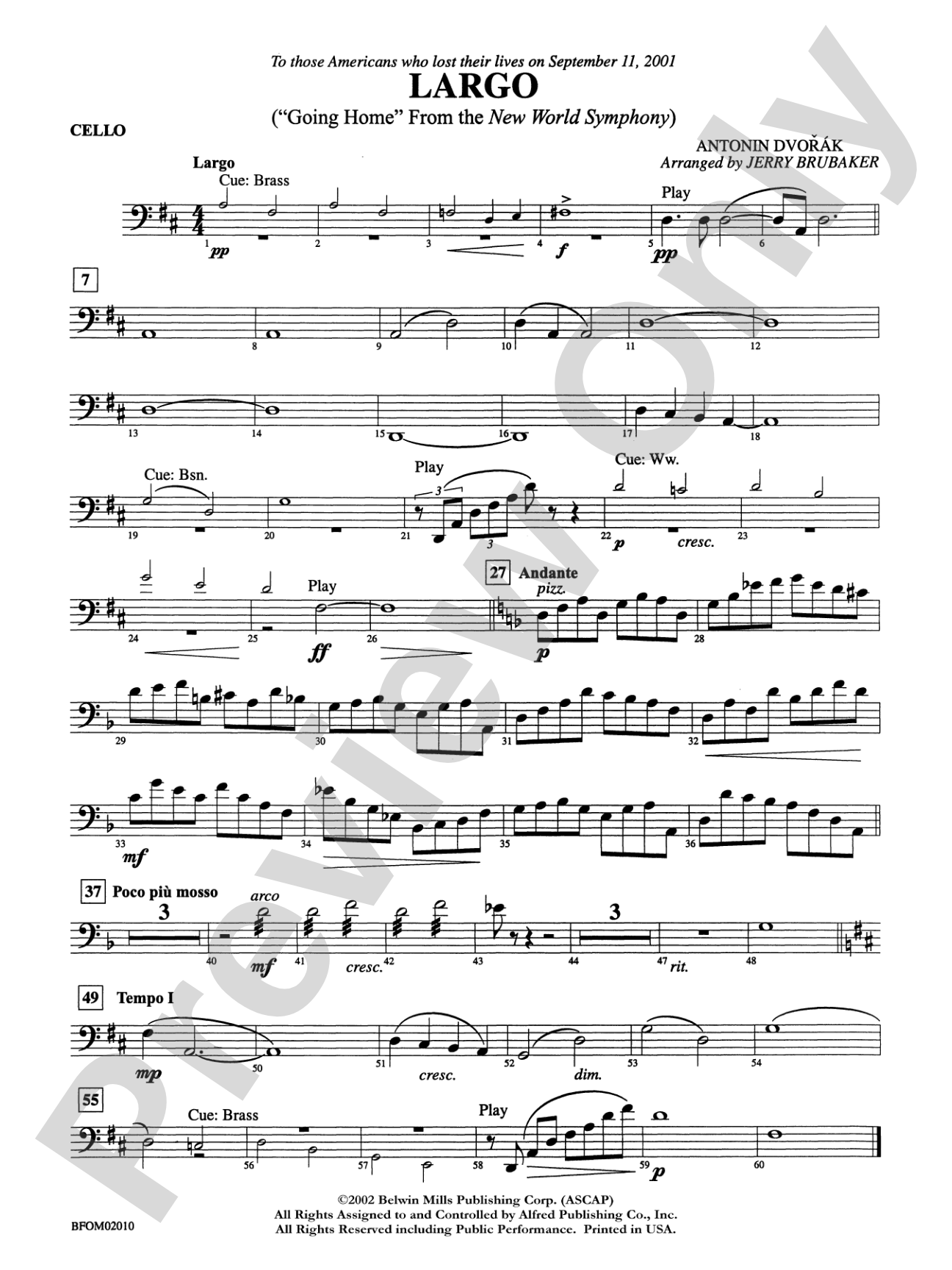 Largo ("Going Home" from the New World Symphony): Cello