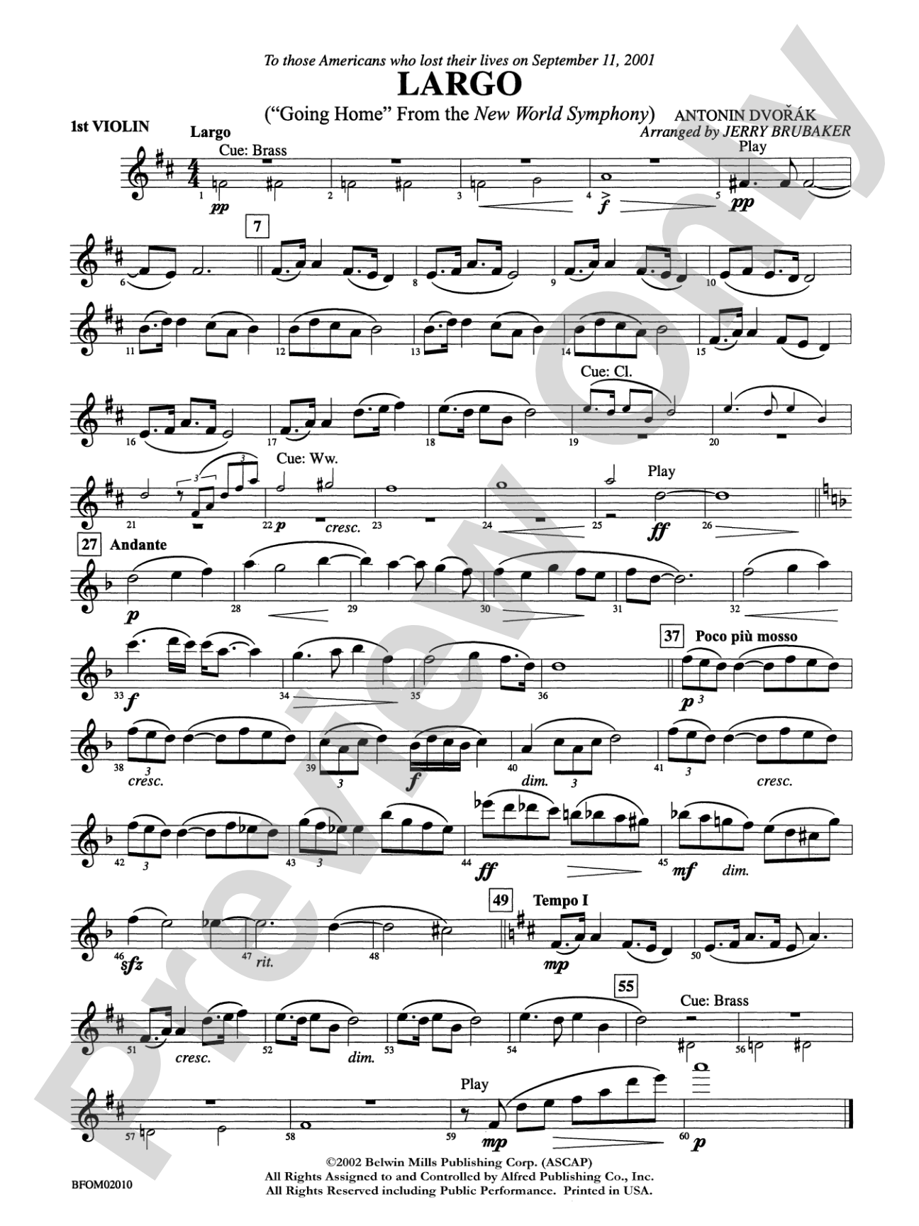 Largo ("Going Home" from the New World Symphony): 1st Violin
