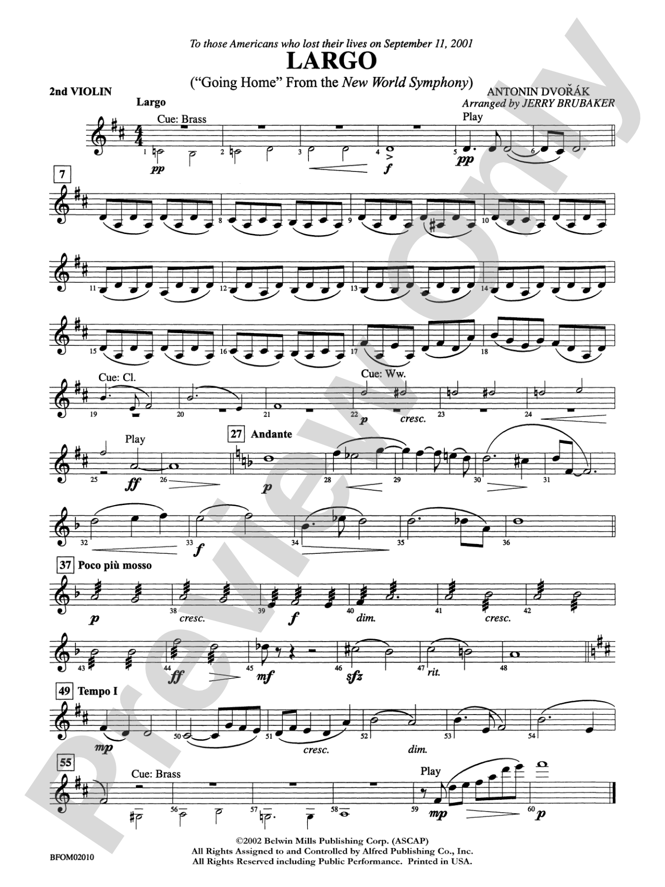 Largo ("Going Home" from the New World Symphony): 2nd Violin