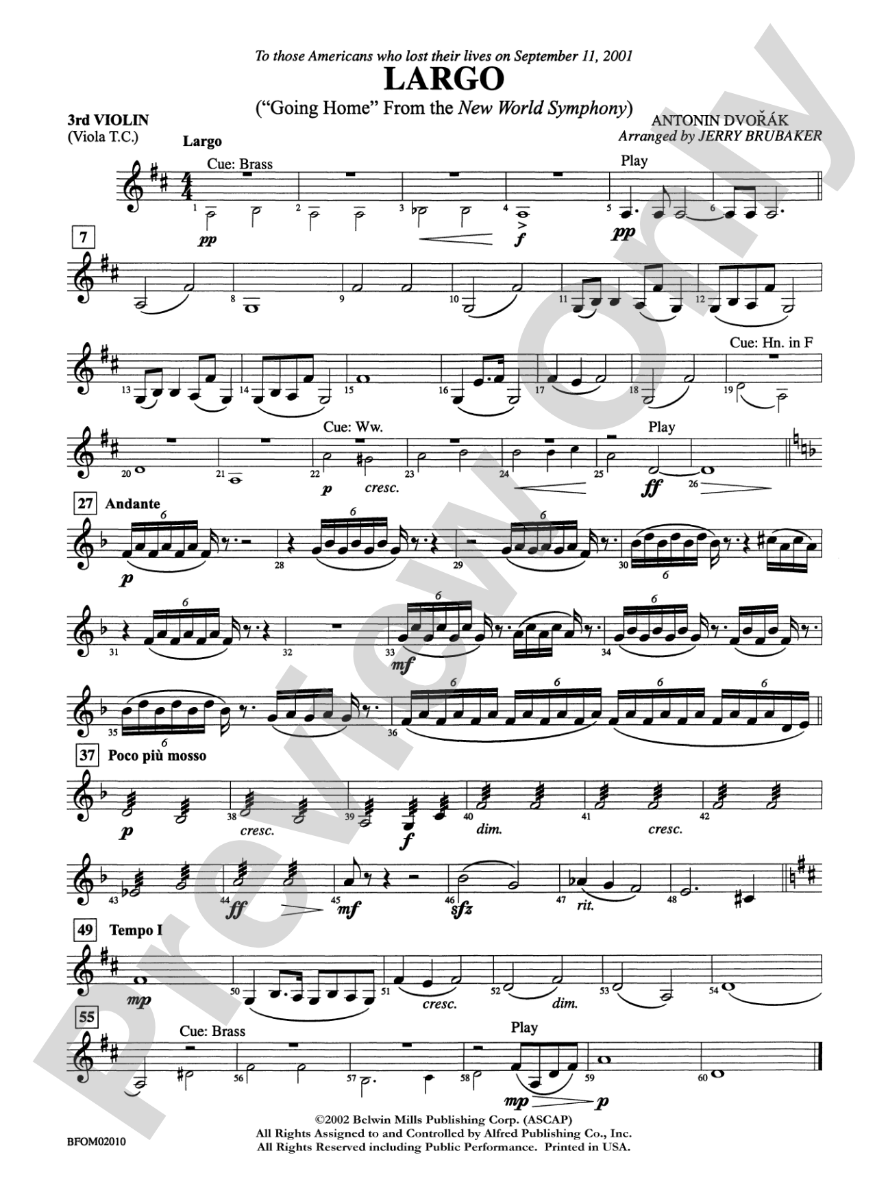 Largo ("Going Home" from the New World Symphony): 3rd Violin (Viola [TC])