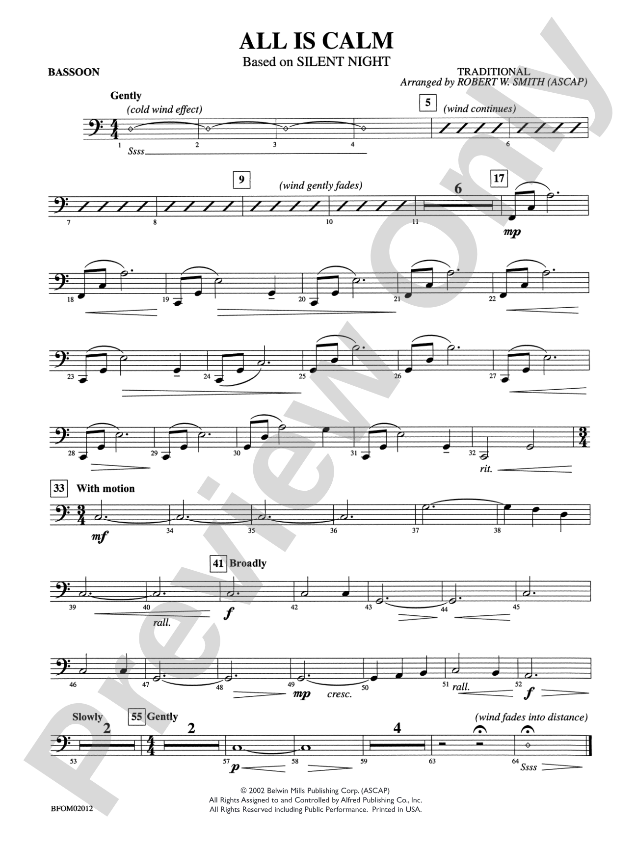 All Is Calm (Based on "Silent Night"): Bassoon