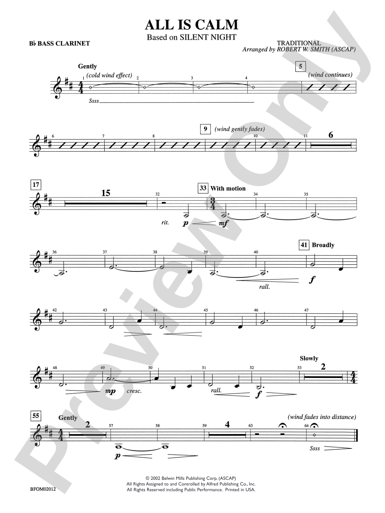 All Is Calm (Based on "Silent Night"): B-flat Bass Clarinet