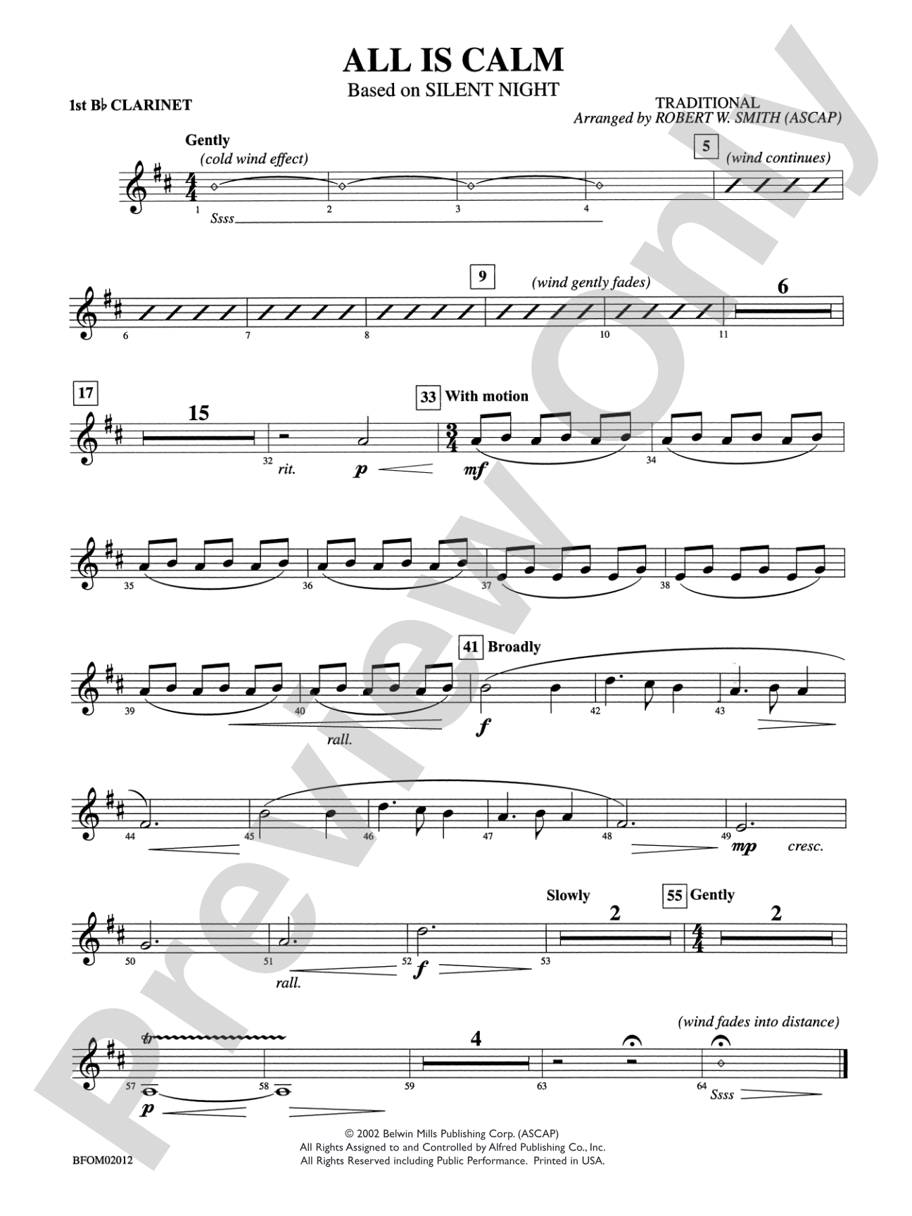 All Is Calm (Based on "Silent Night"): 1st B-flat Clarinet