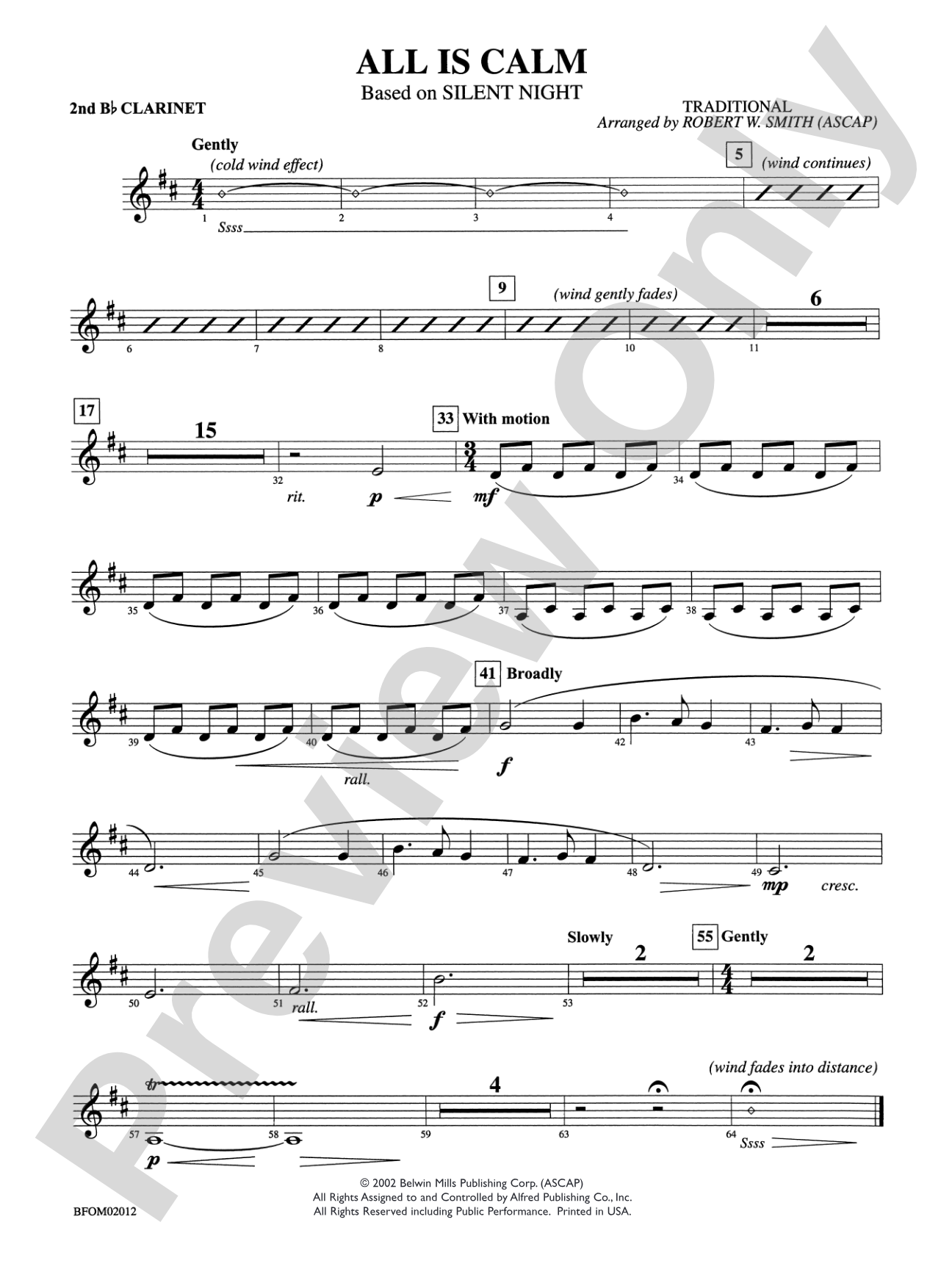All Is Calm (Based on "Silent Night"): 2nd B-flat Clarinet