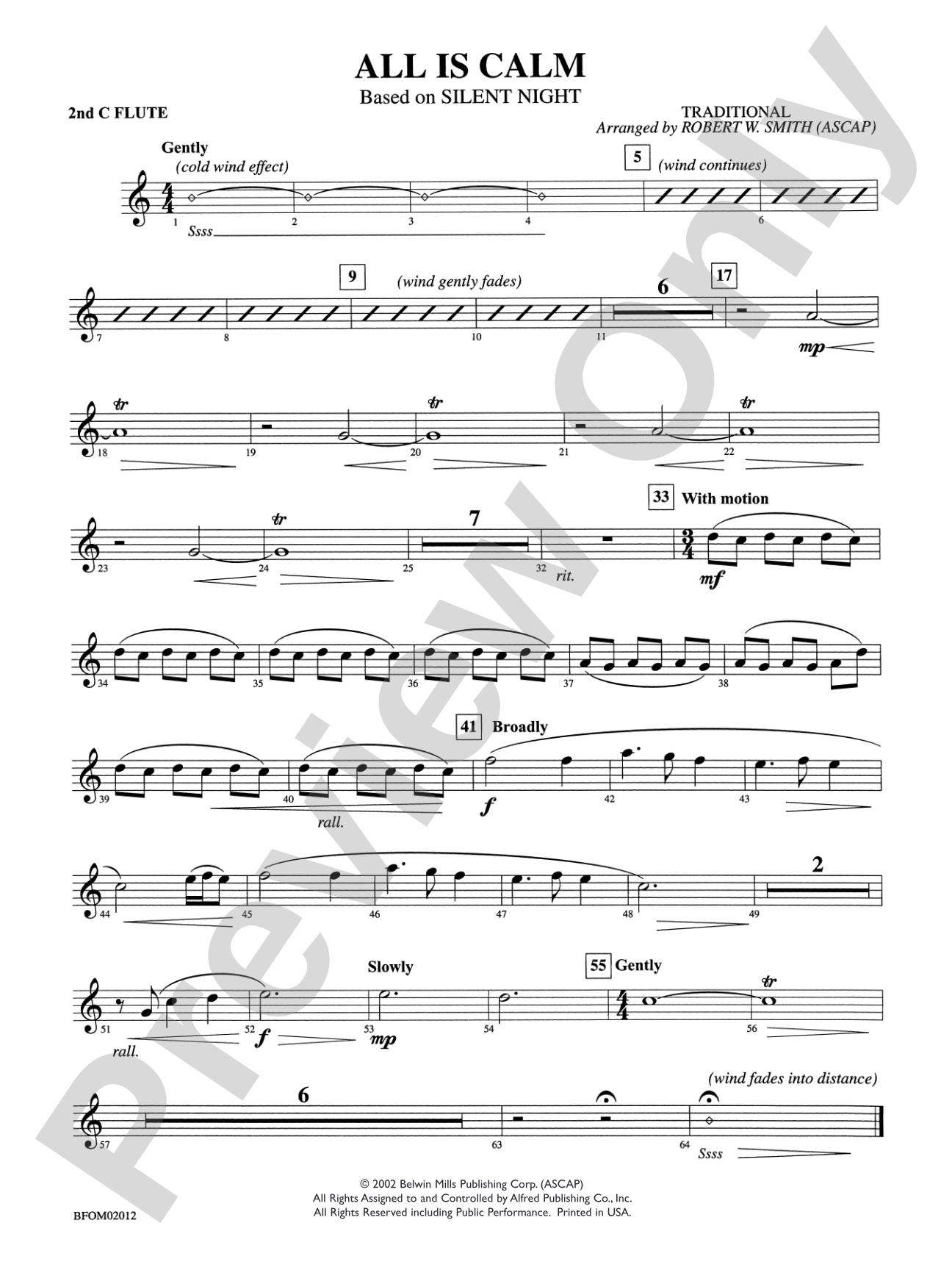 All Is Calm (Based on "Silent Night"): 2nd Flute