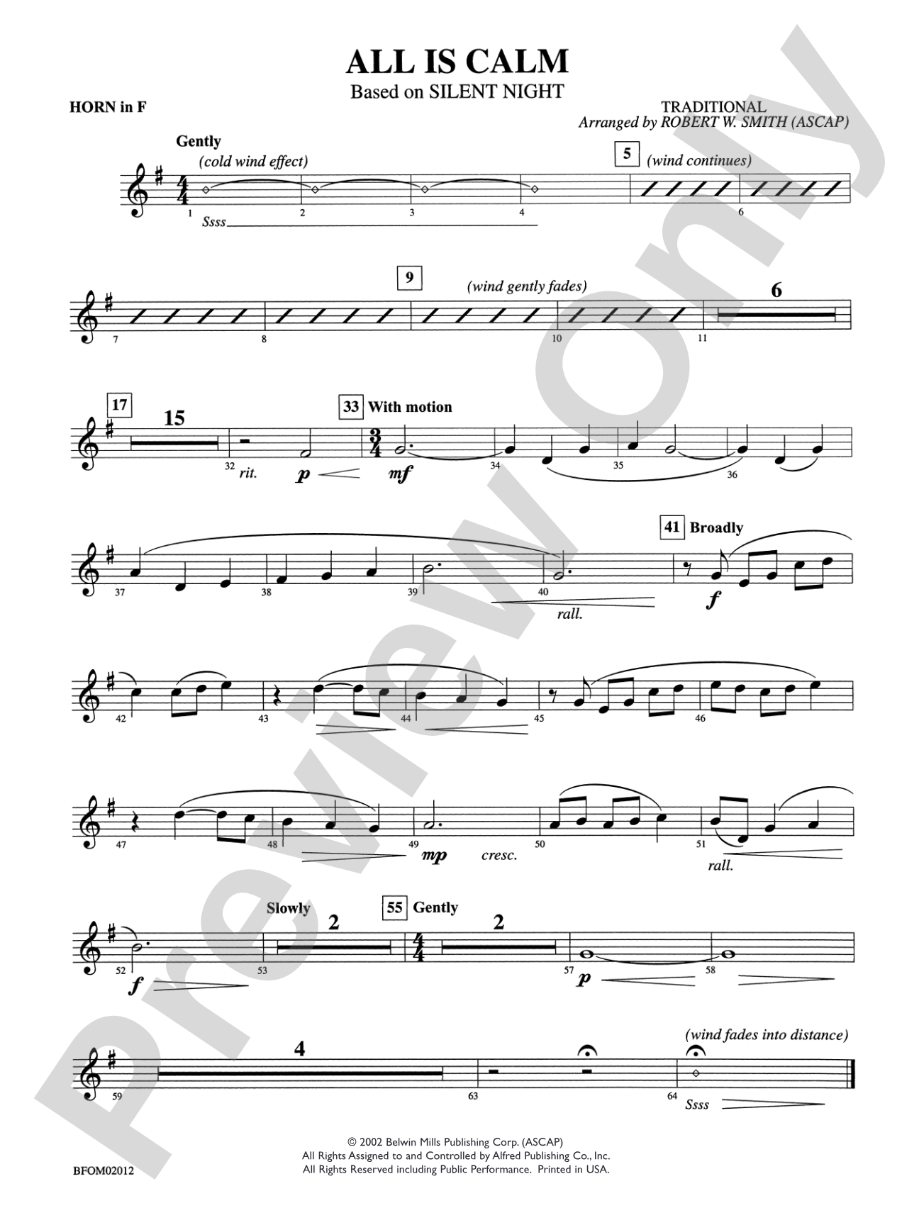 All Is Calm (Based on "Silent Night"): 1st F Horn