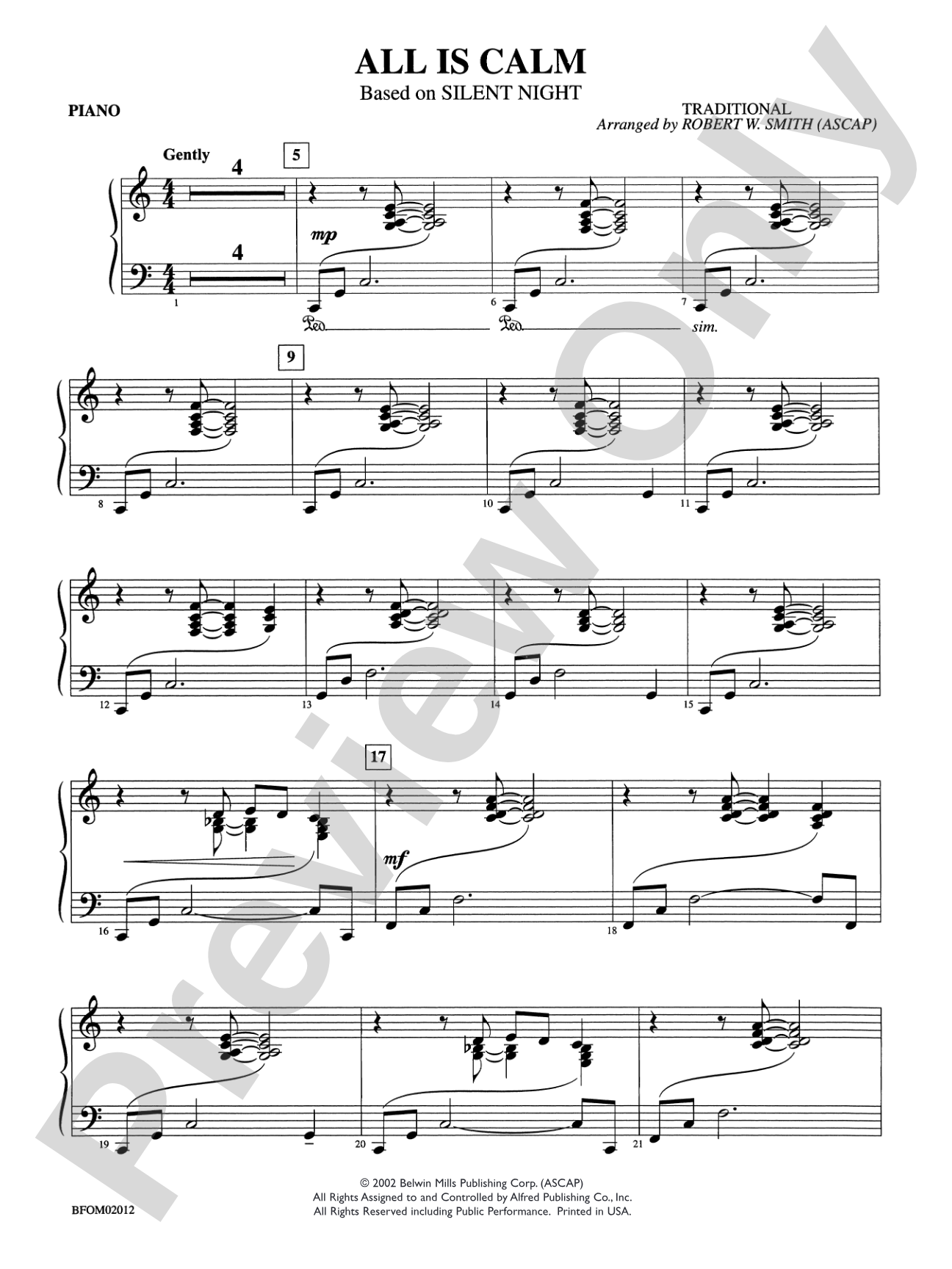 All Is Calm (Based on "Silent Night"): Piano Accompaniment