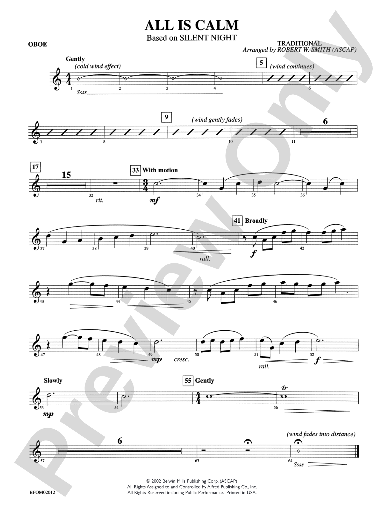 All Is Calm (Based on "Silent Night"): Oboe