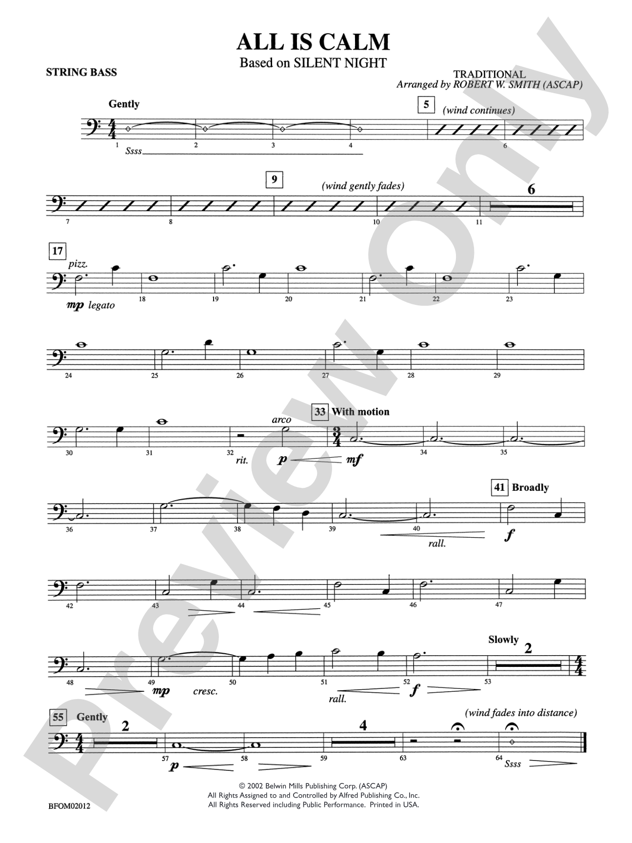 All Is Calm (Based on "Silent Night"): String Bass