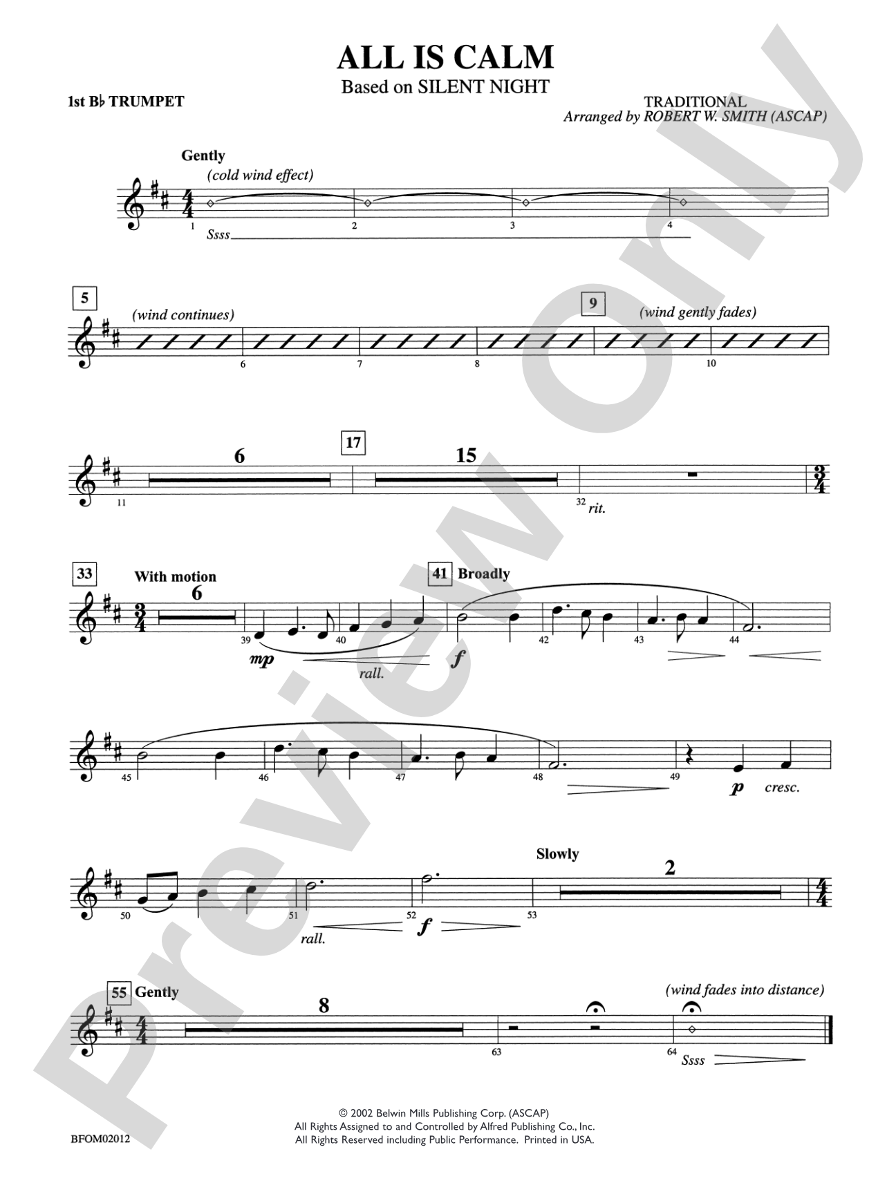 All Is Calm (Based on "Silent Night"): 1st B-flat Trumpet