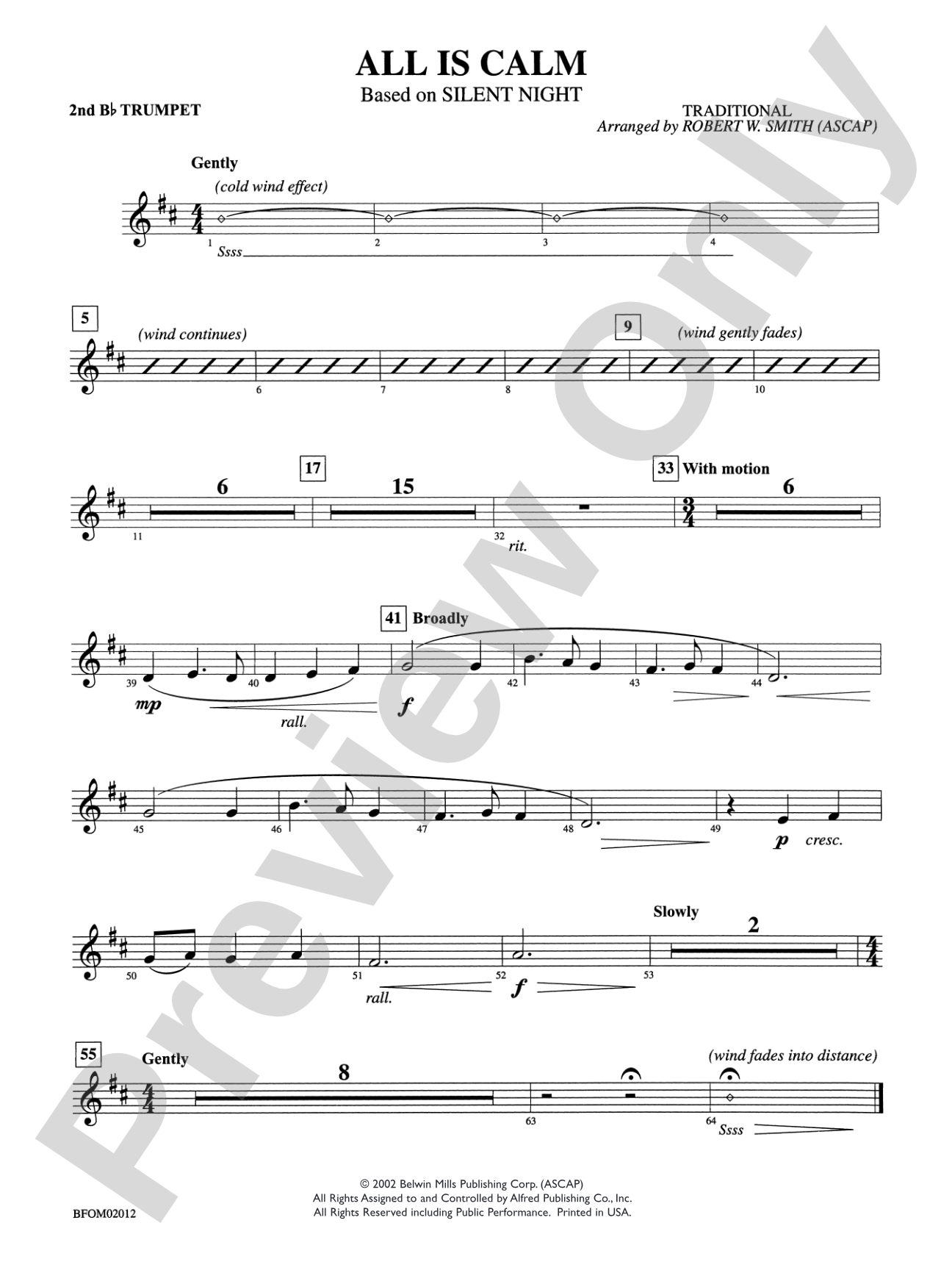 All Is Calm (Based on "Silent Night"): 2nd B-flat Trumpet