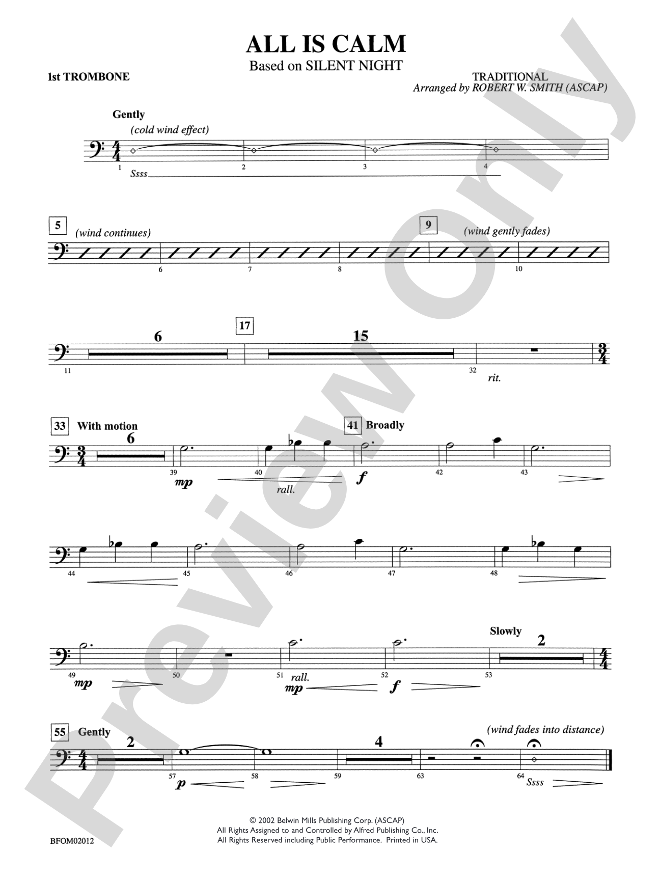 All Is Calm (Based on "Silent Night"): 1st Trombone
