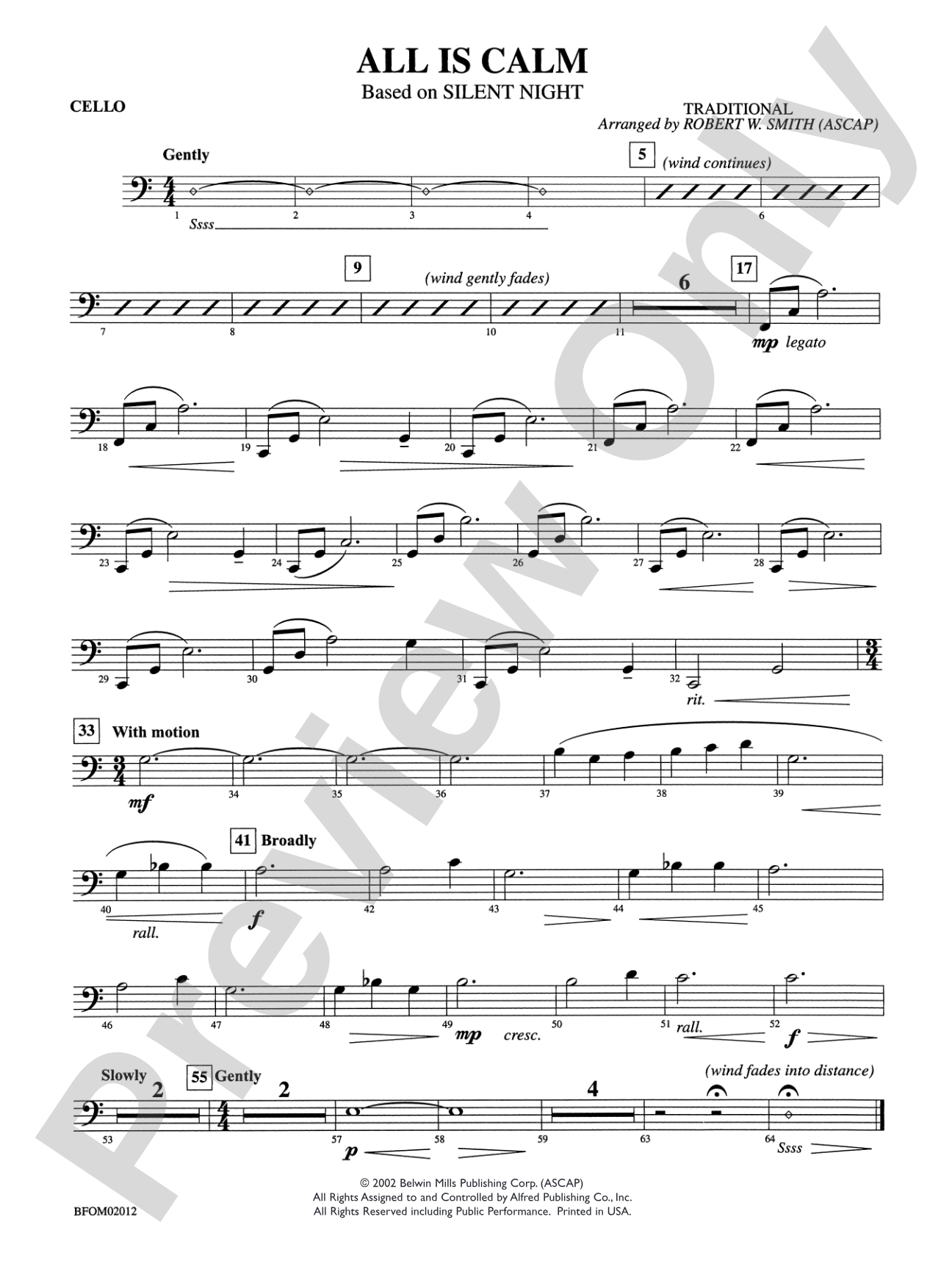 All Is Calm (Based on "Silent Night"): Cello