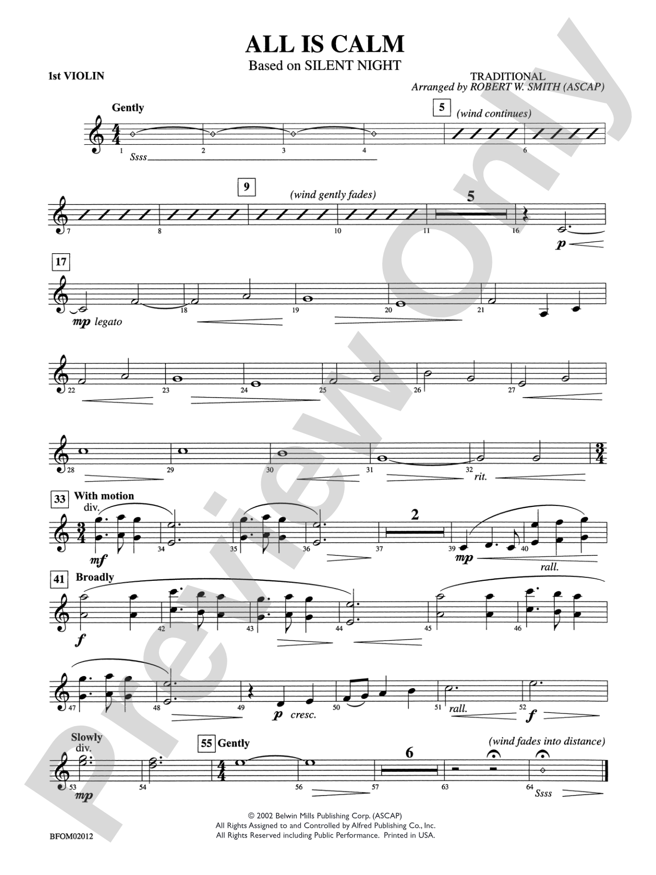 All Is Calm (Based on "Silent Night"): 1st Violin