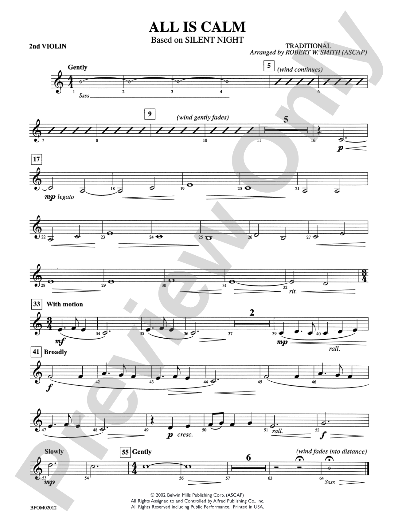All Is Calm (Based on "Silent Night"): 2nd Violin