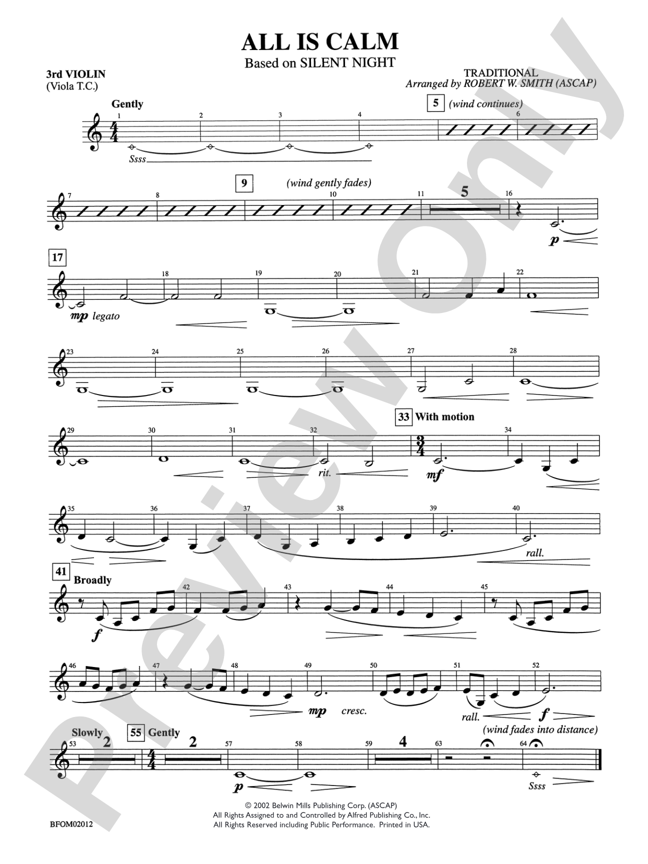 All Is Calm (Based on "Silent Night"): 3rd Violin (Viola [TC])