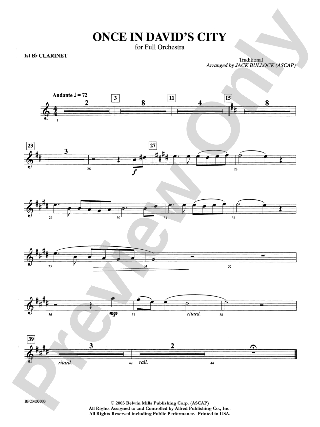 Once in David's City: 1st B-flat Clarinet
