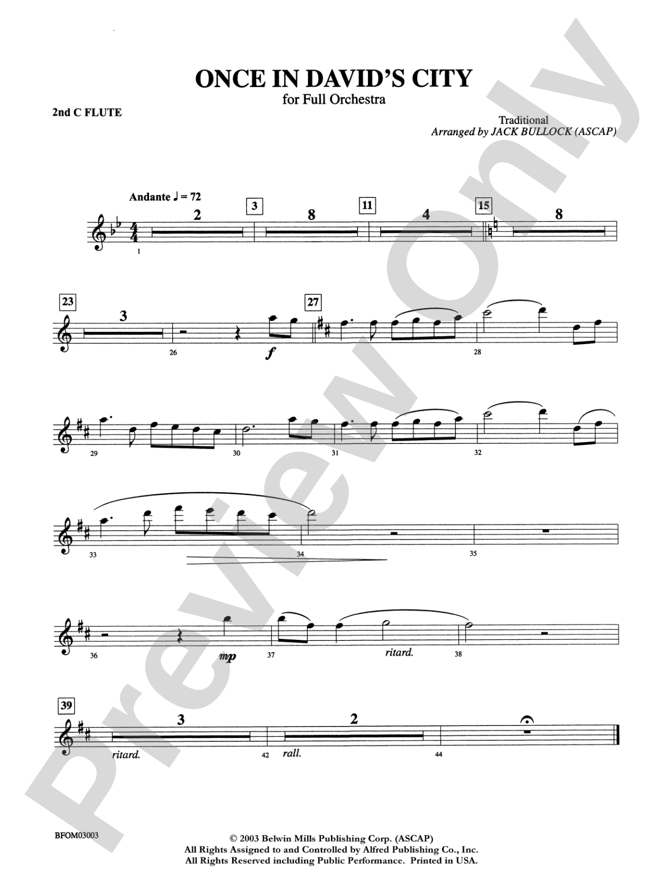 Once in David's City: 2nd Flute