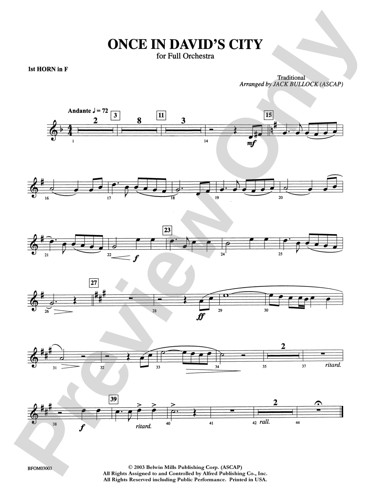 Once in David's City: 1st F Horn