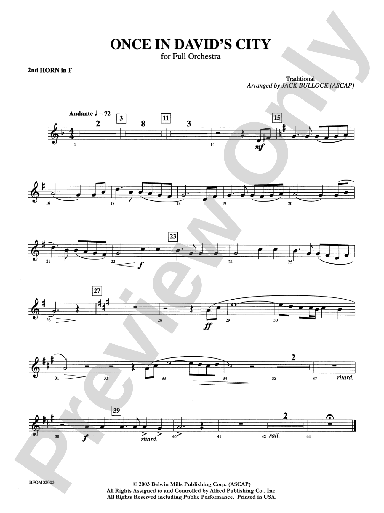 Once in David's City: 2nd F Horn