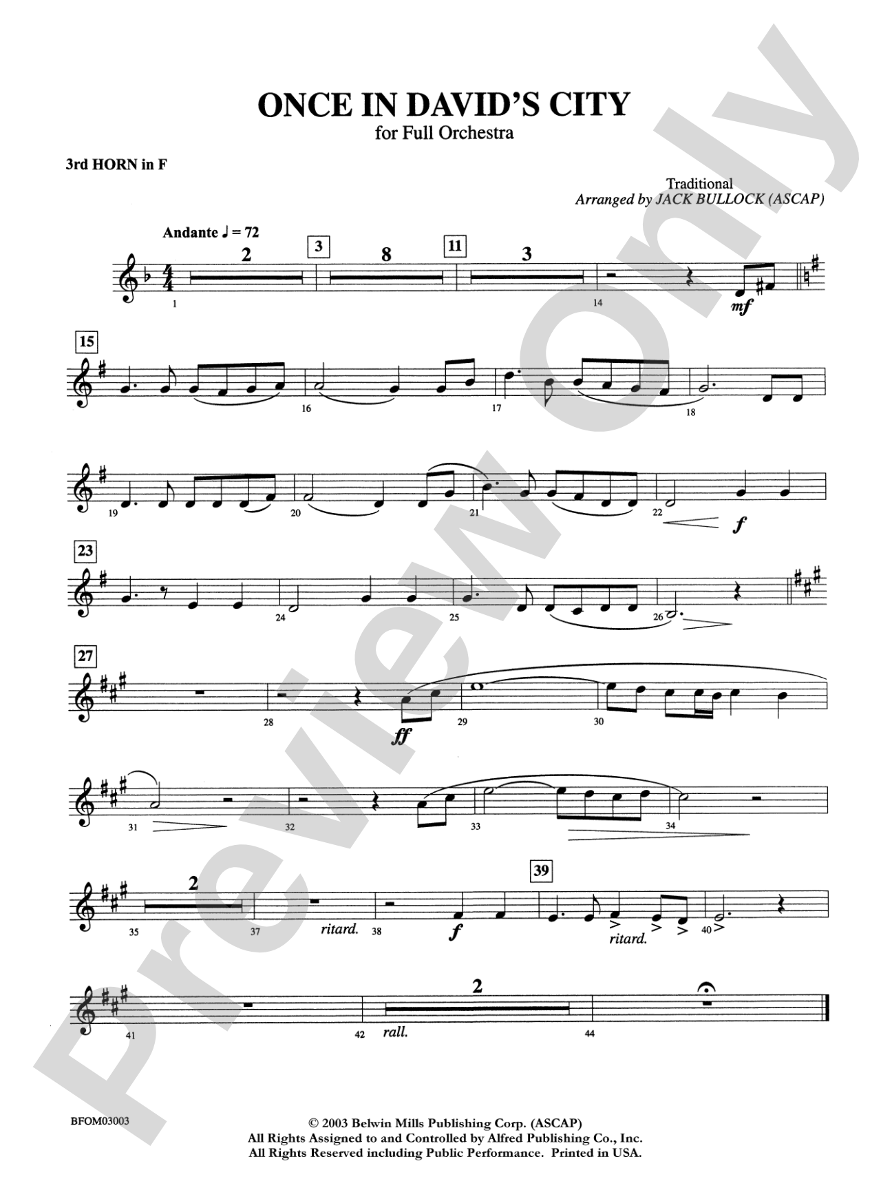 Once in David's City: 3rd F Horn
