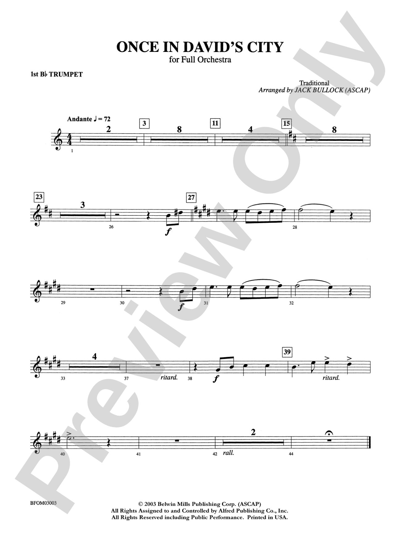 Once in David's City: 1st B-flat Trumpet