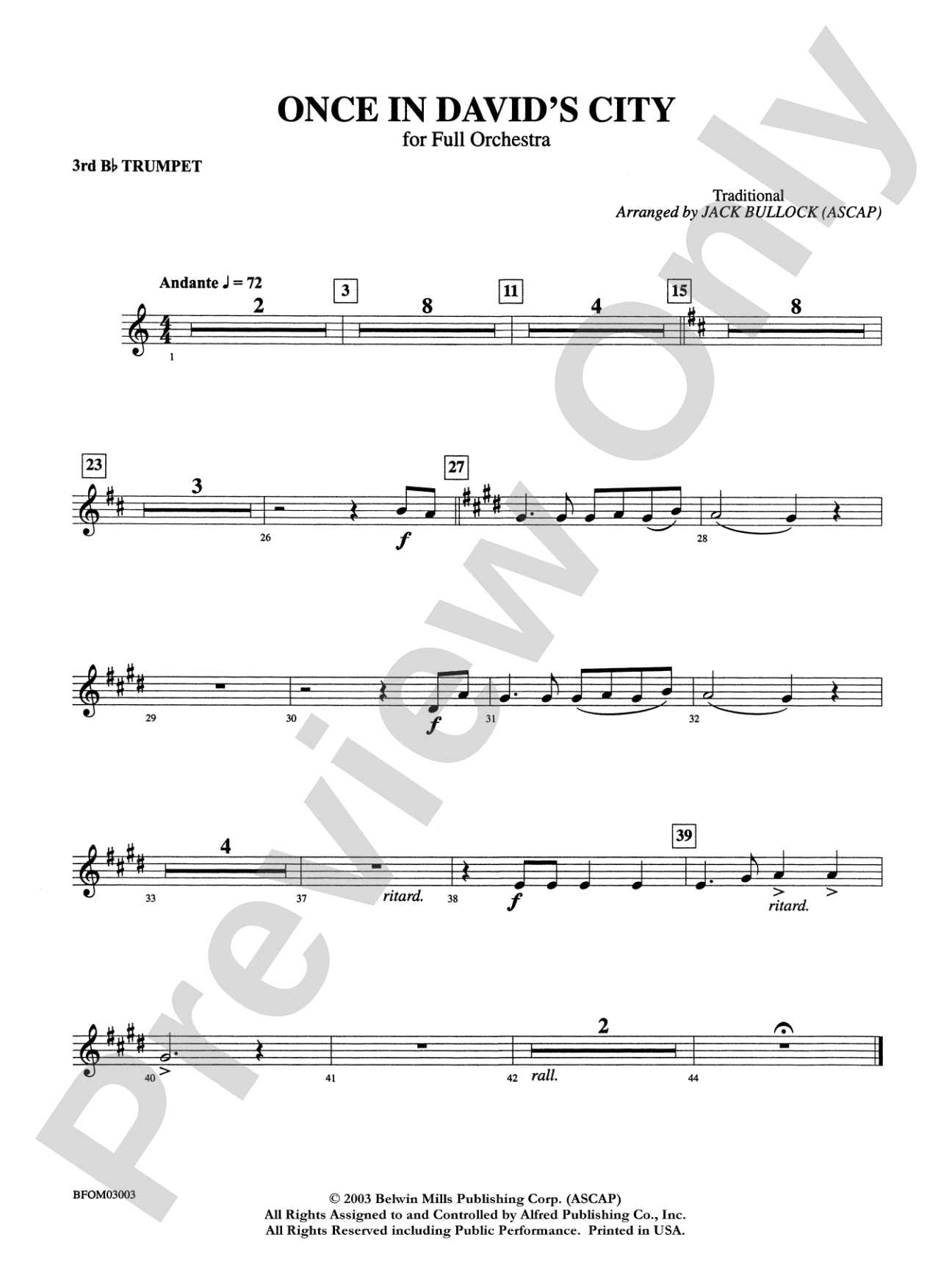 Once in David's City: 3rd B-flat Trumpet