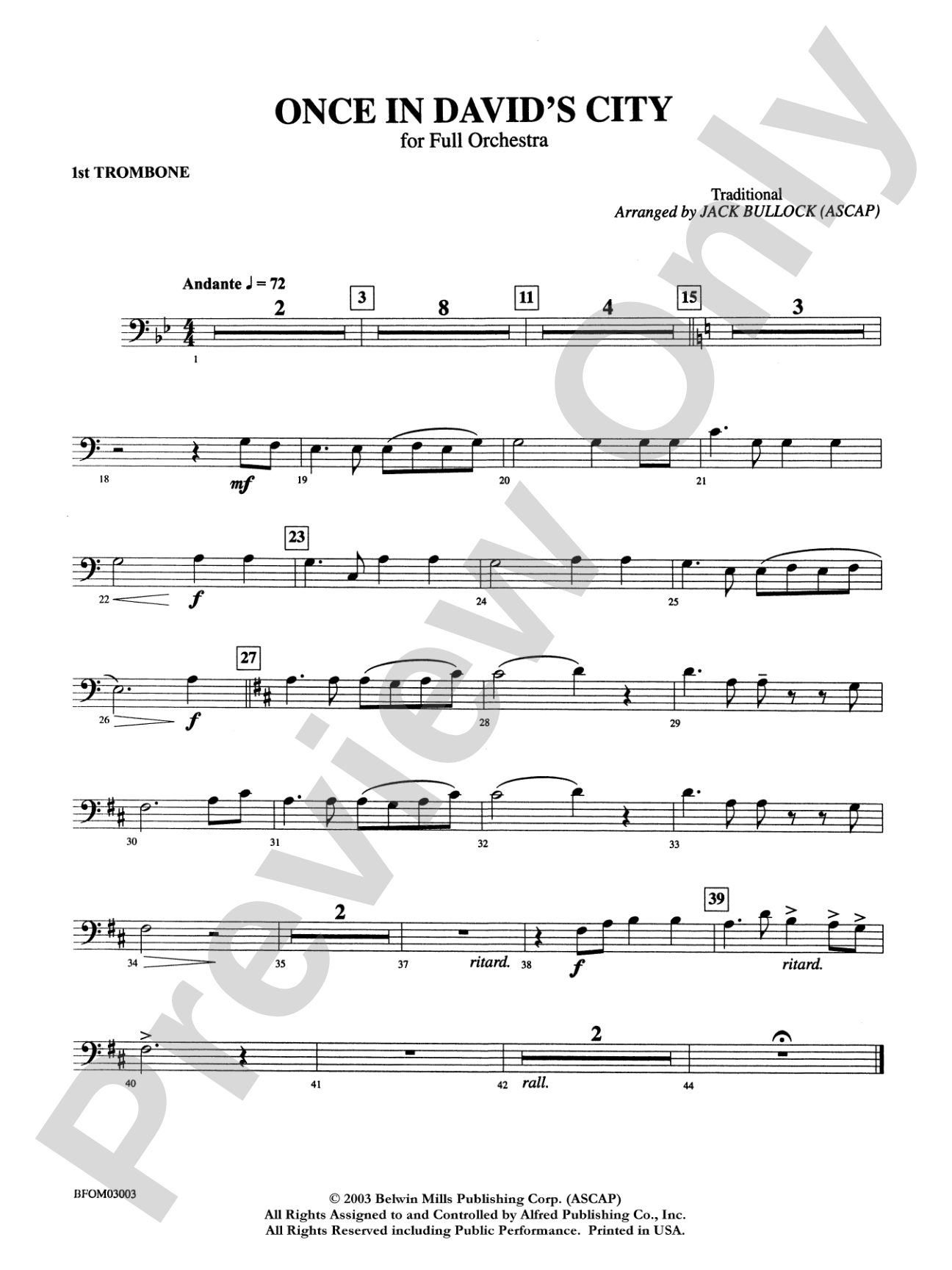 Once in David's City: 1st Trombone