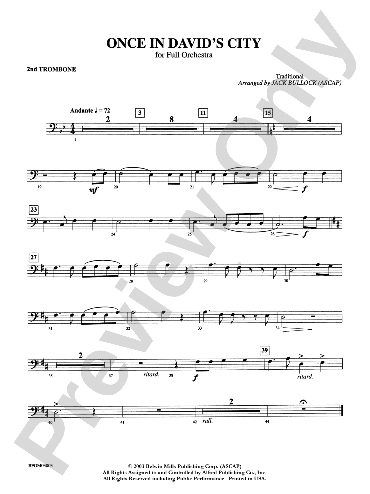 Once in David's City: 2nd Trombone